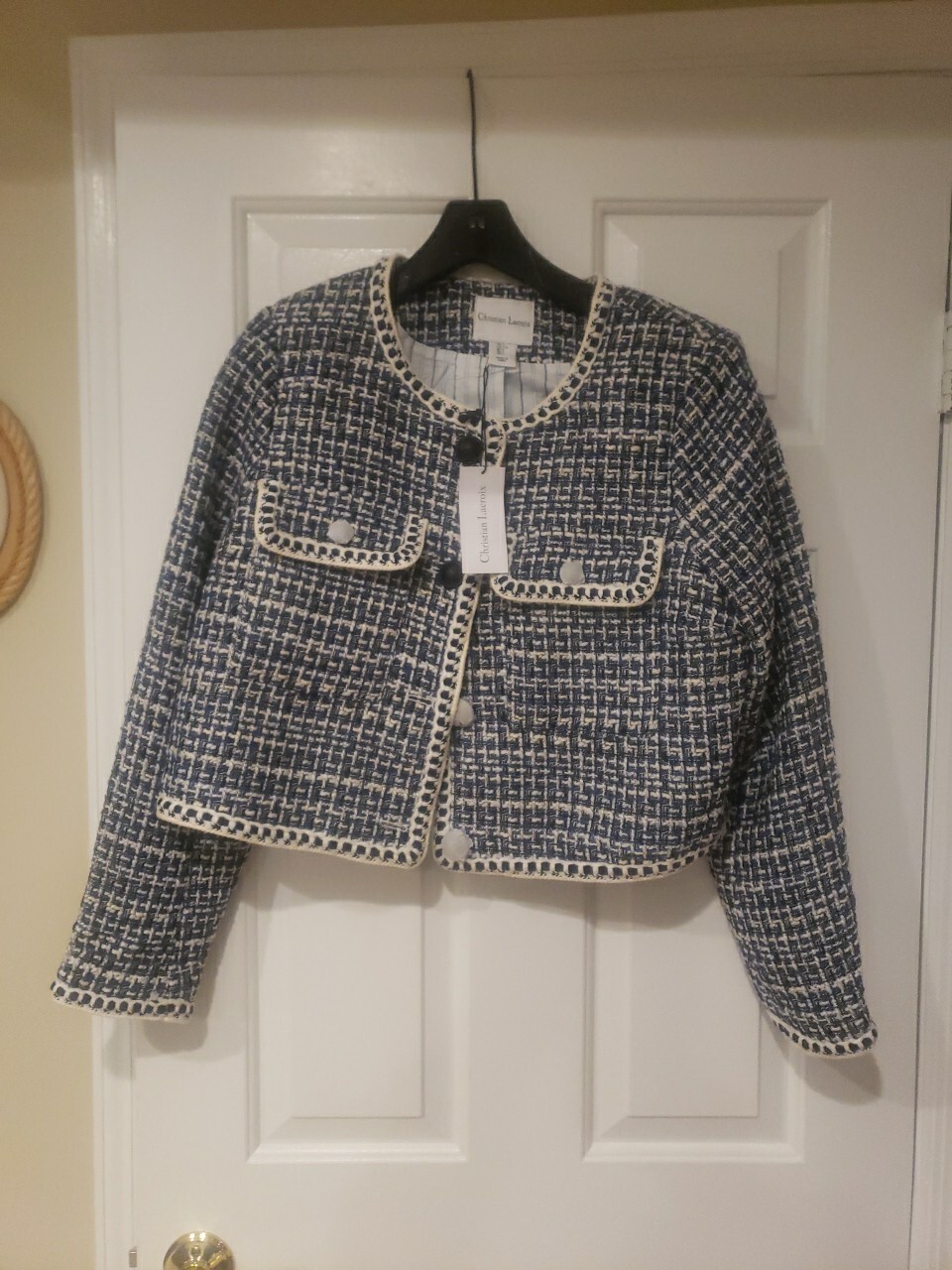 NWT CHRISTIAN LACROIX Blue & White Tweed Jacket/Blazer Sz M