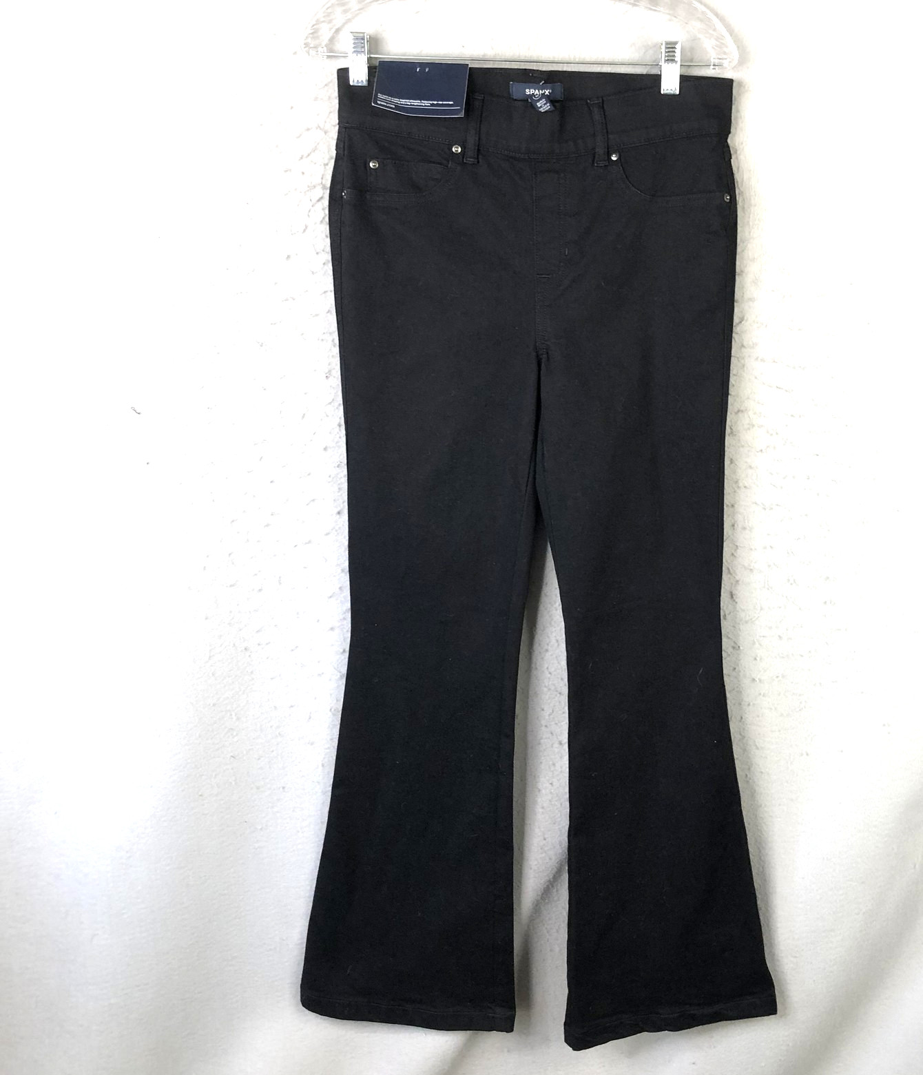Spanx Jeans Womens M Black High Rise Flare Stretch Shaping Clean Black Denim