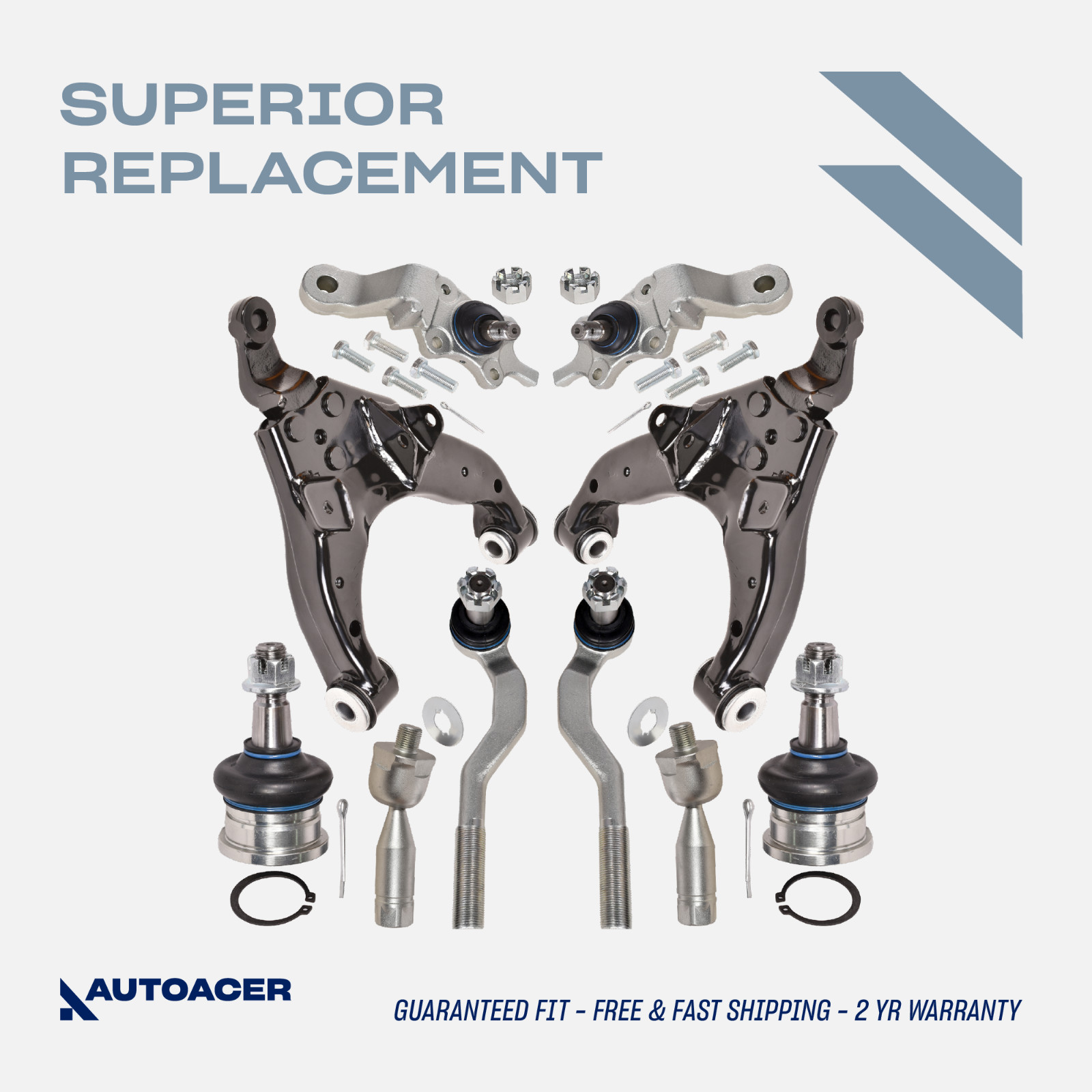 AUTOACER -10p Front Control Arms, Ball Joints & Tie Rod End Kit For Tacoma 98-04