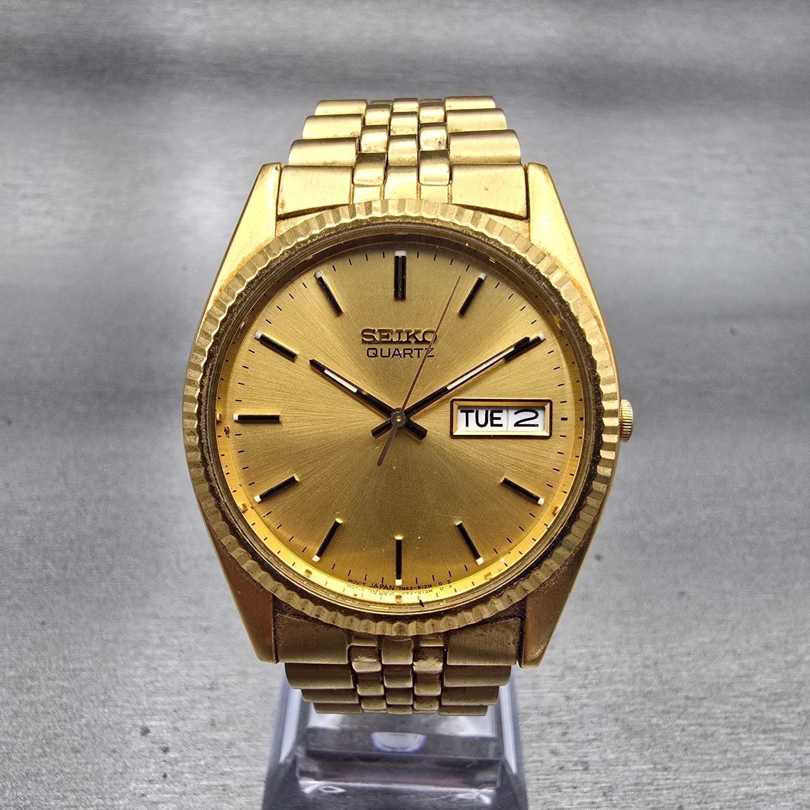 Seiko President Watch Men 37mm Gold Dial Gold Tone Daydate 7N43-8111 New Battery