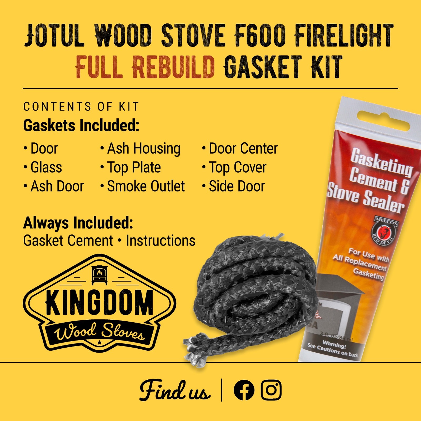 Jotul F600 Firelight FULL REBUILD Gasket Kit W/cement *FREE Shipping*