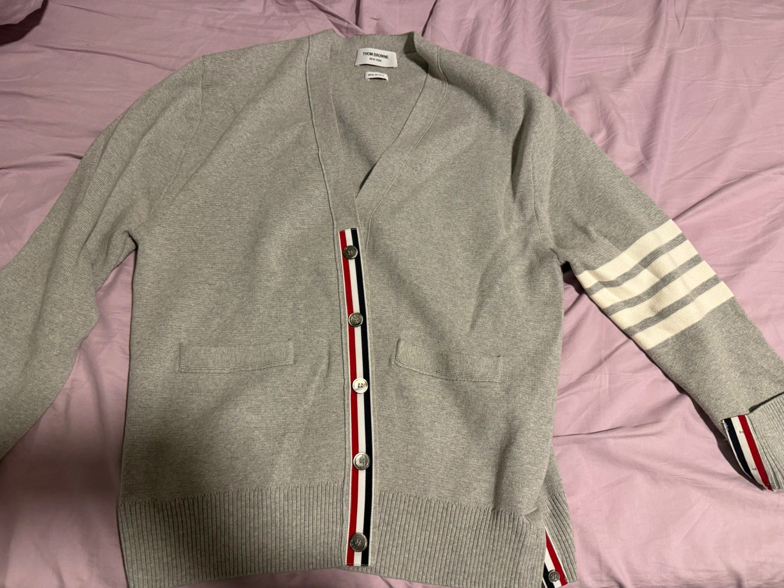 Thom Browne Gray V-Neck Button Front Knit Cardigan Sweater Men’s M