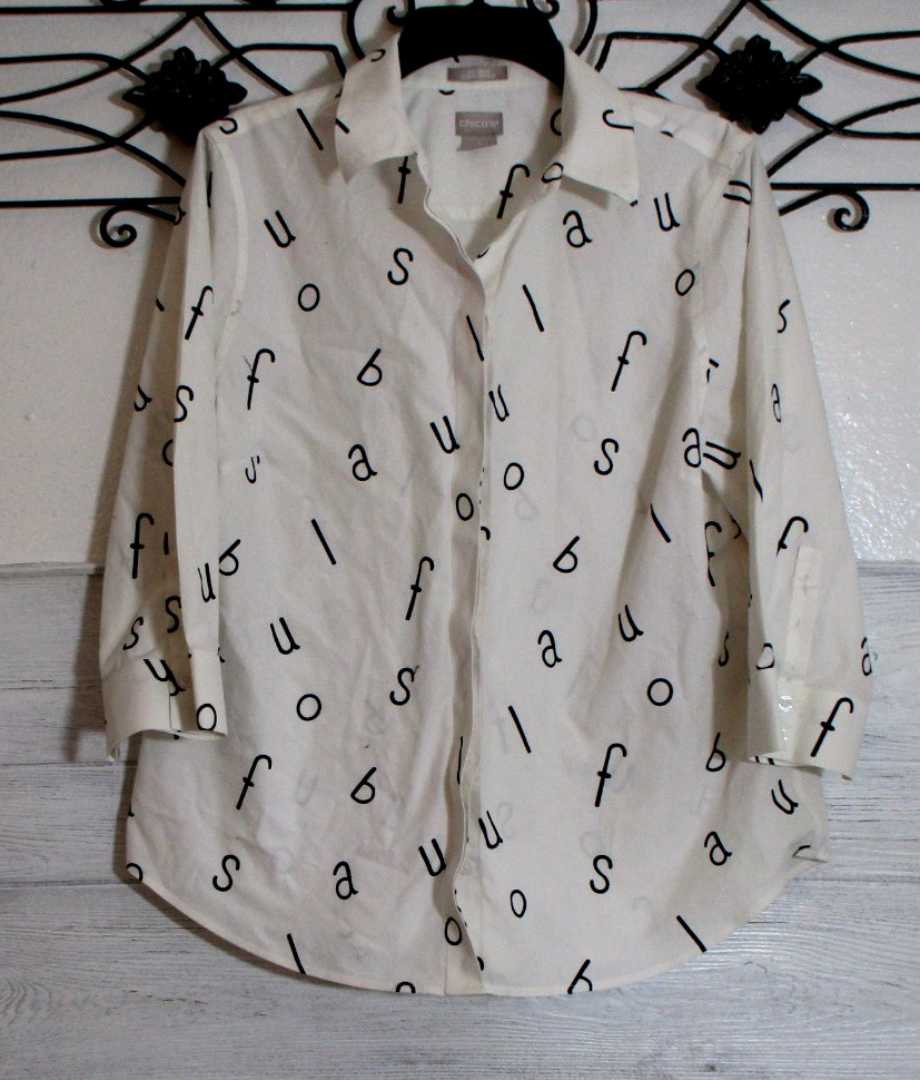 Chico\'s No Iron Women\'s Button Up Top Size 1 US M Long Sleeve White Chico\'s No Iron Women\'s Button Up Top Size 1 US M Long Sleeve White