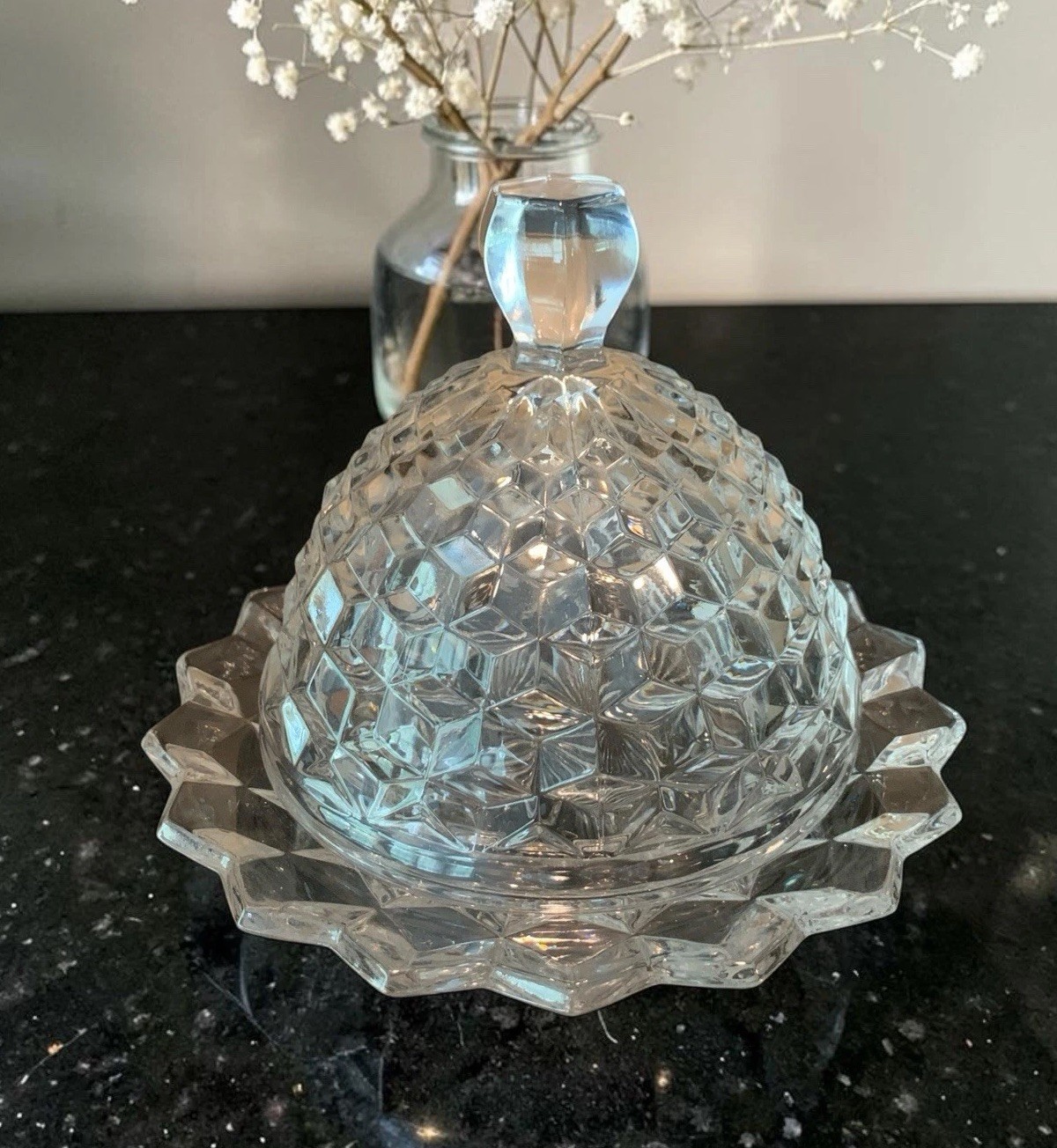 Vintage Cubist American Fostoria American Glass Dome Butter Dish