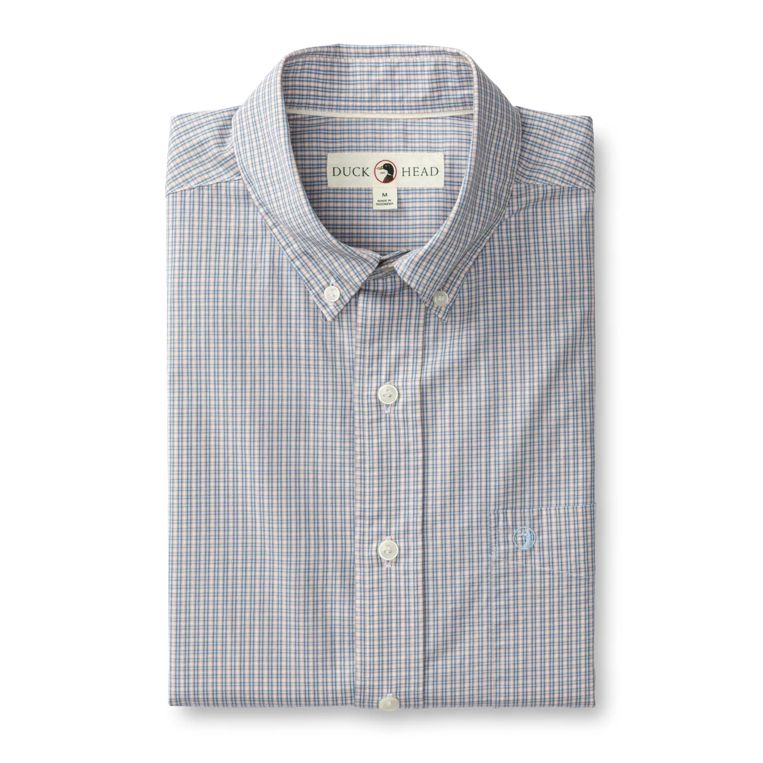 Duck Head Cotton Poplin Sport Shirt Ferry Plaid: Light Blue Men\'s Large
