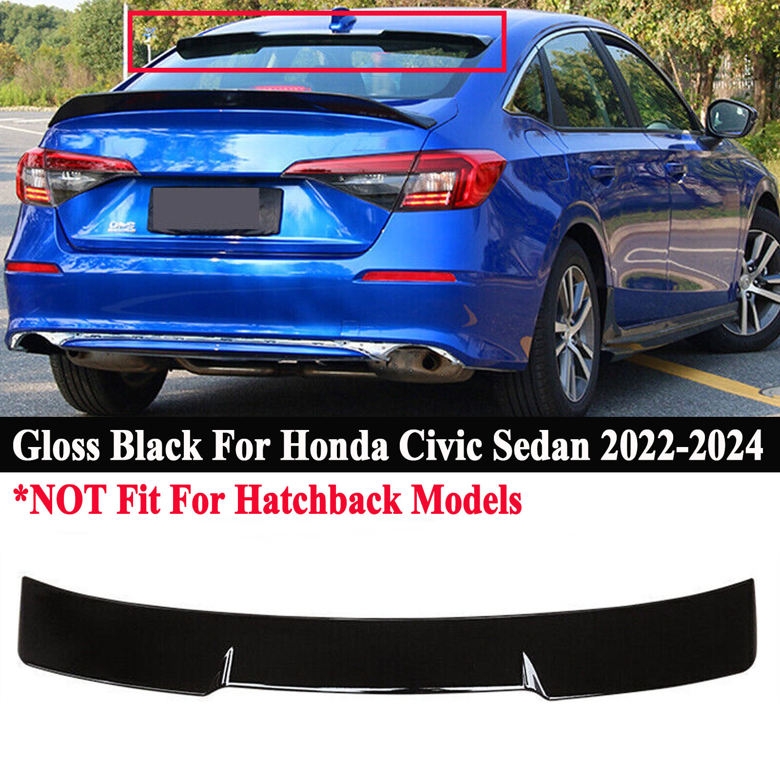 For Honda Civic Sedan 2022-2026 Rear Window Spoiler Top Roof Wing Glossy Black For Honda Civic Sedan 2022-2026 Rear Window Spoiler Top Roof Wing Glossy Black