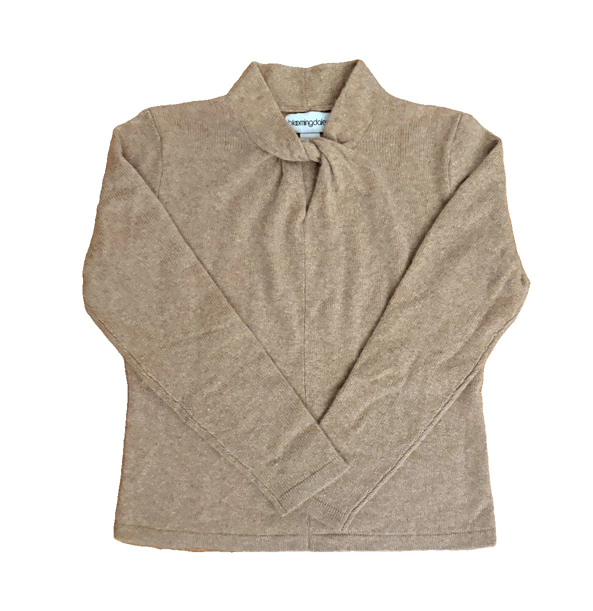 Bloomingdale\'s 100% Cashmere Sweater Women’s L Brown Knit Tie Neck Pullover Bloomingdale\'s 100% Cashmere Sweater Women’s L Brown Knit Tie Neck Pullover