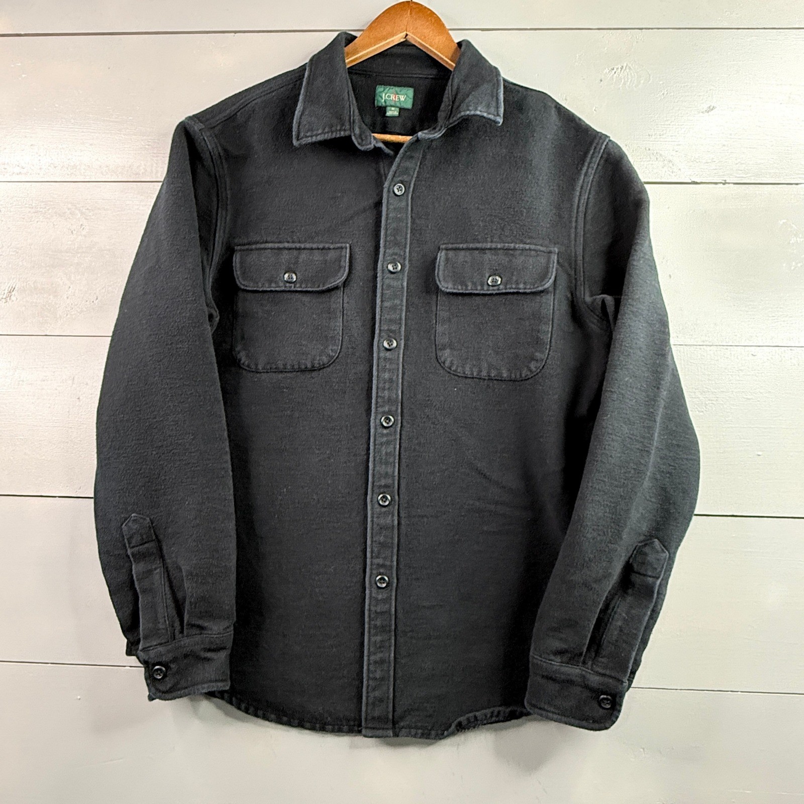 J Crew Fleece Shirt Jacket Mens M Black Workwear Overshirt Flannel Shacket