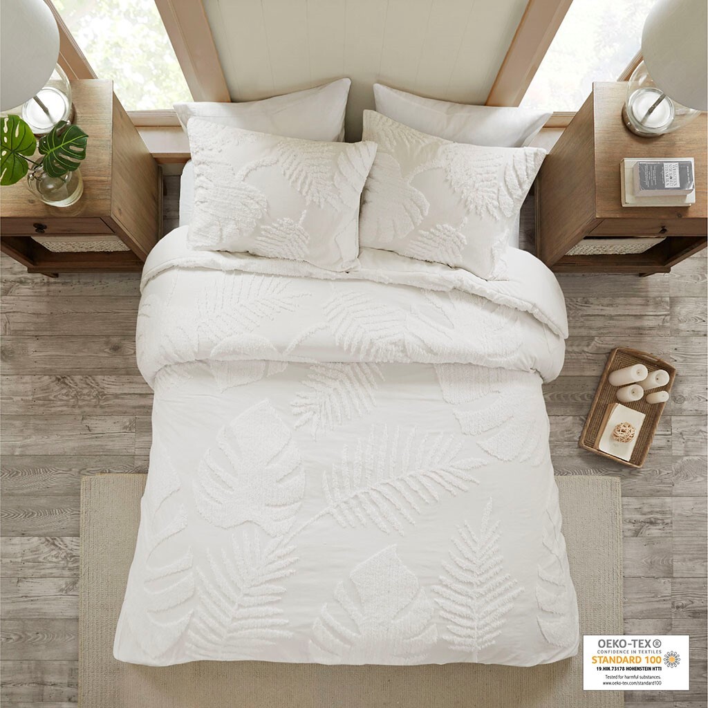 Madison Park Bahari 3 Piece Tufted Cotton Chenille Palm Duvet Cover Set