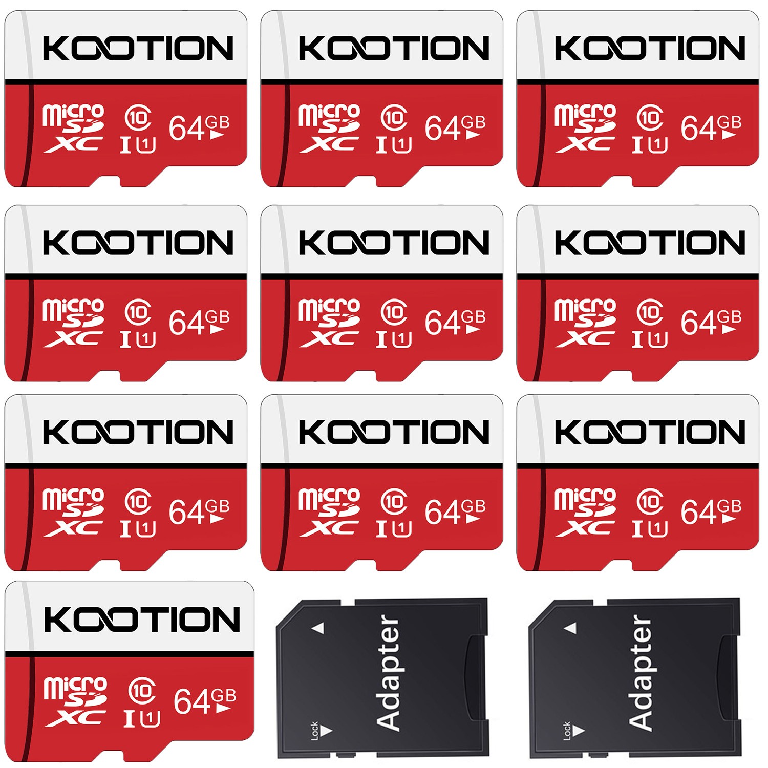 Kootion 10pcs 64GB U1 C10 Ultra Micro SDXC SD TF Card High Speed Memory Card Red