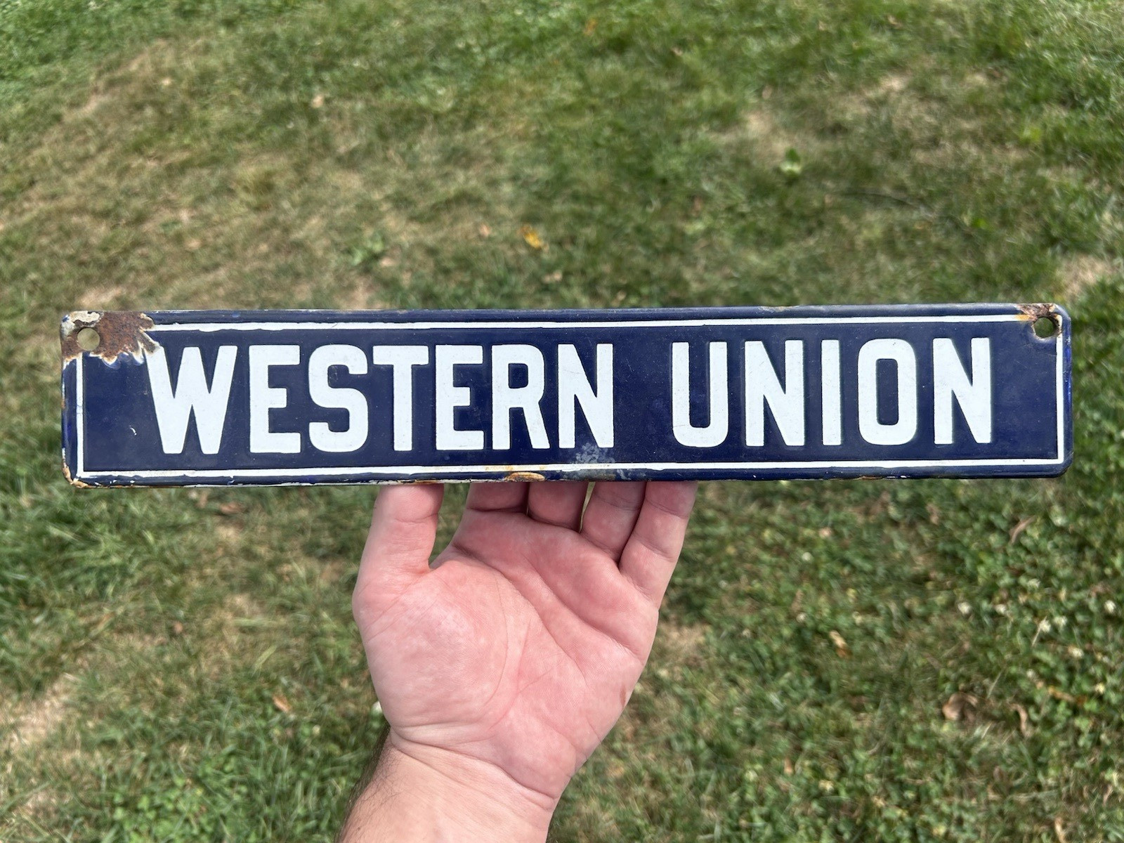 Original Western Union Porcelain Strip Sign Bicycle Messenger Frame Sign