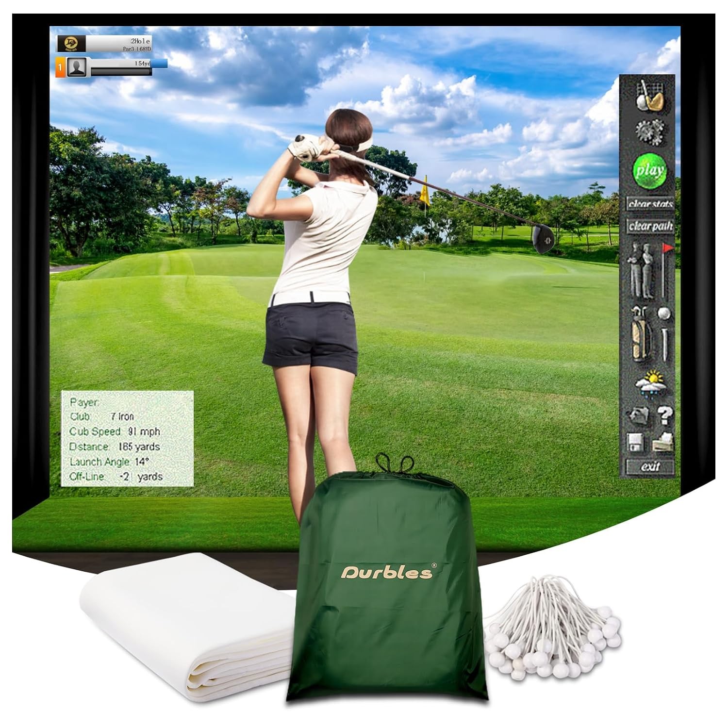 Premium 9.8 x 8.5 ft Triple Layer Golf Simulator Impact Screen Launch Monitor