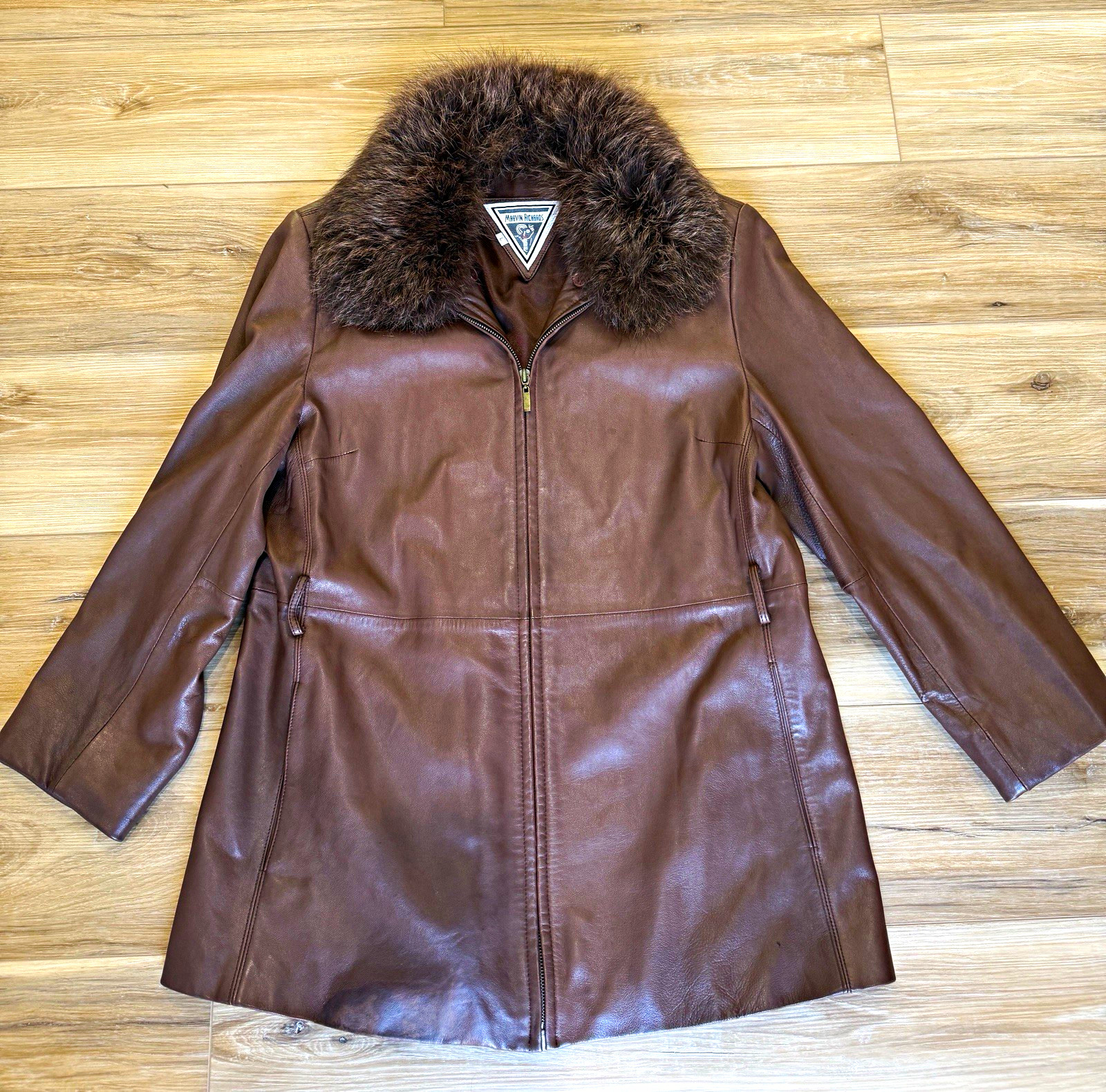 Vintage Marvin Richards Women’s Genuine Leather Jacket Real Fox Fur Collar L