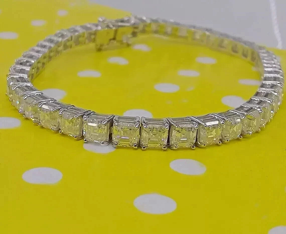 7\' Inch Long Tennis Wedding Bracelet 7 CT Asscher Cut VVS1 Solid 14K White Gold