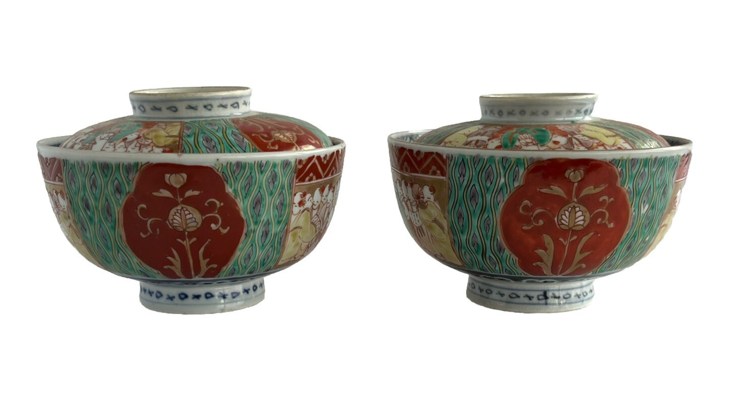 Japanese Imari Rice Bowls Fuki Chosun Meiji Period 1868-1912 Vintage