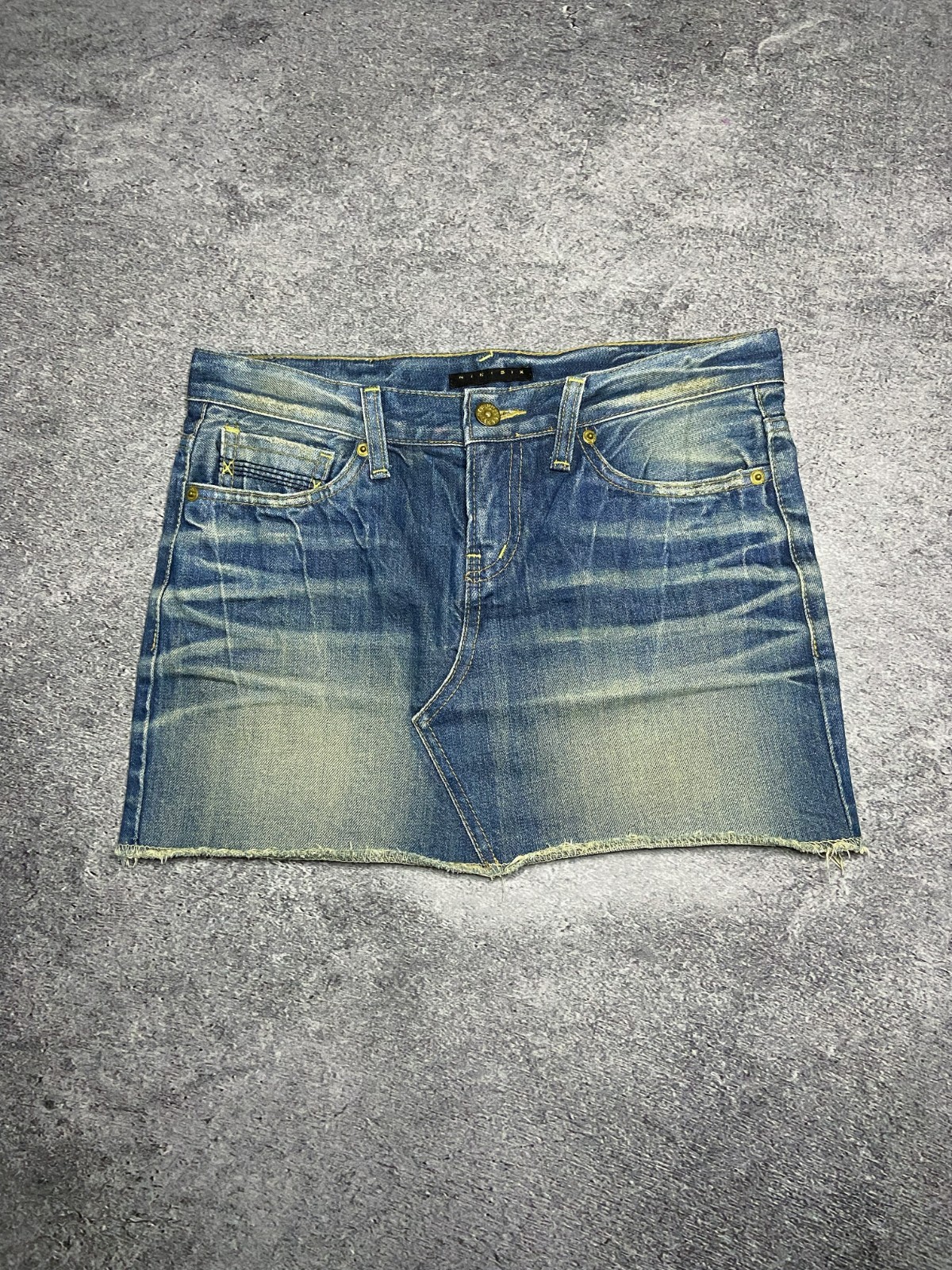 Vintage NIKISIX Denim Mini Skirt S Archive Distressed Y2K Grunge Raw Hem Korea