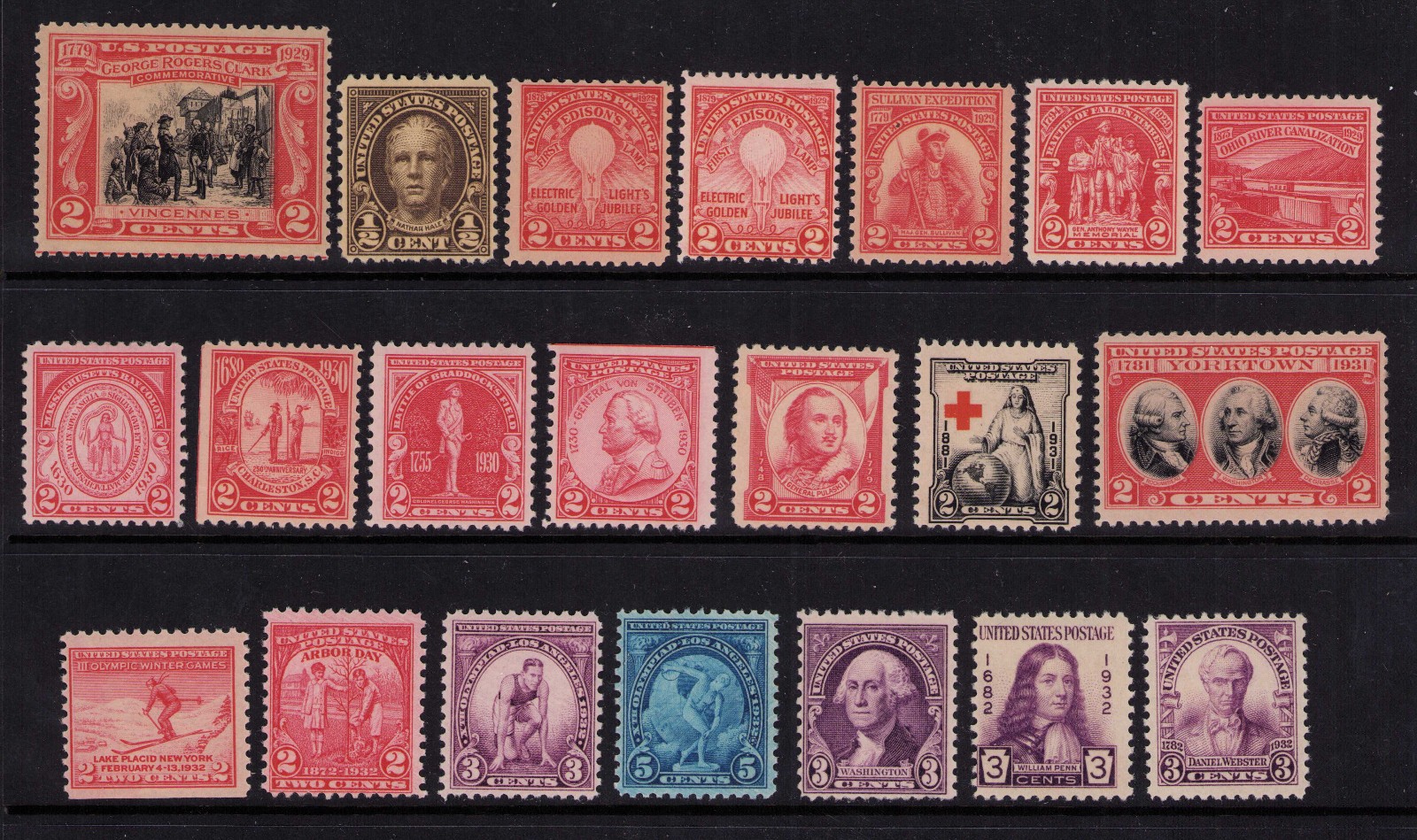 1929 1930 1931 1932 US Commem. W/Definitive Year Set - value priced MNH/MH F-XF