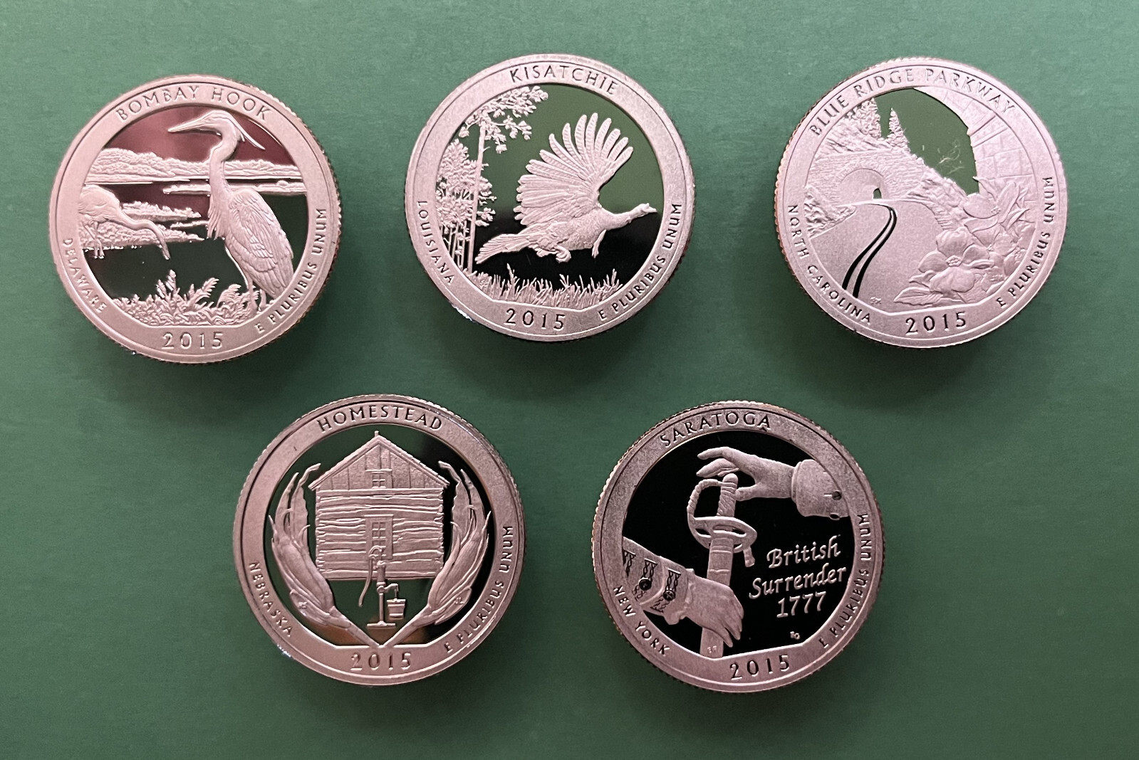 2015~S~ ATB America the Beautiful Quarters Clad Proof Like - Complete 5 Coin Set