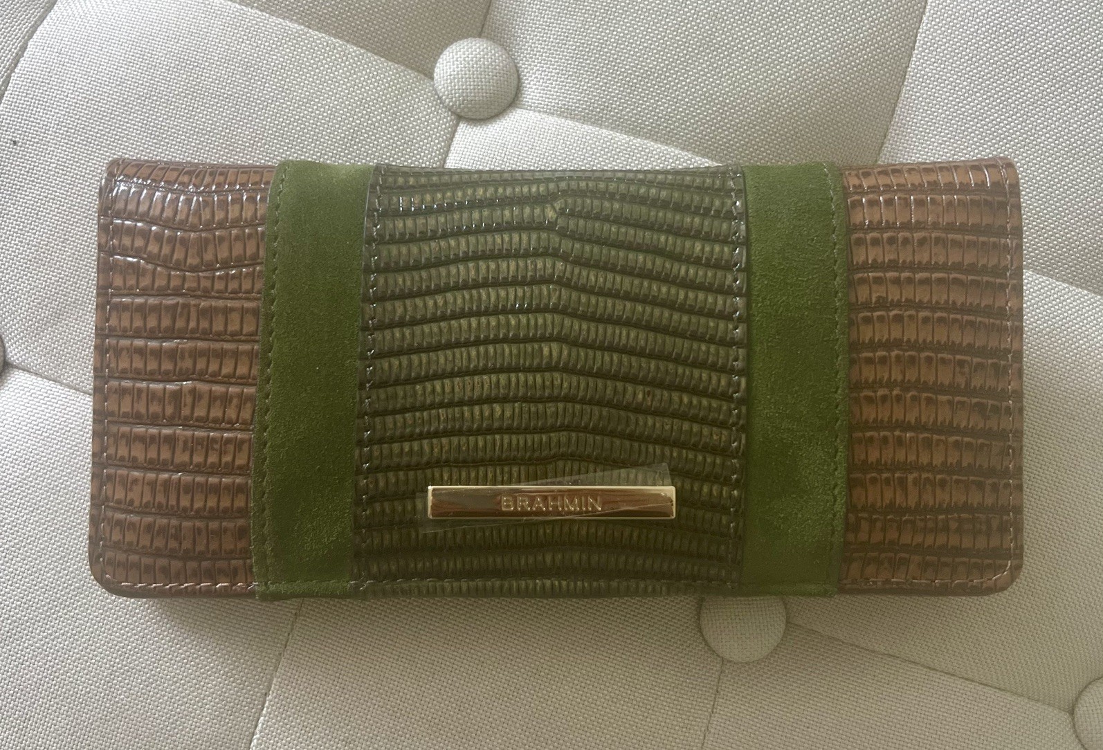 Brahmin Ady Samba Multitexture Slim Bifold Leather Wallet Brown Green Brahmin Ady Samba Multitexture Slim Bifold Leather Wallet Brown Green