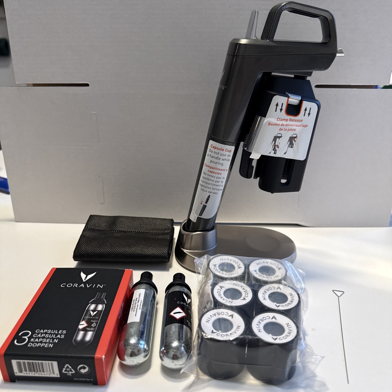 Coravin Model 6 Wine Preservation System Dark Gray With A Metal Base And Extras Coravin Model 6 Wine Preservation System Dark Gray With A Metal Base And Extras