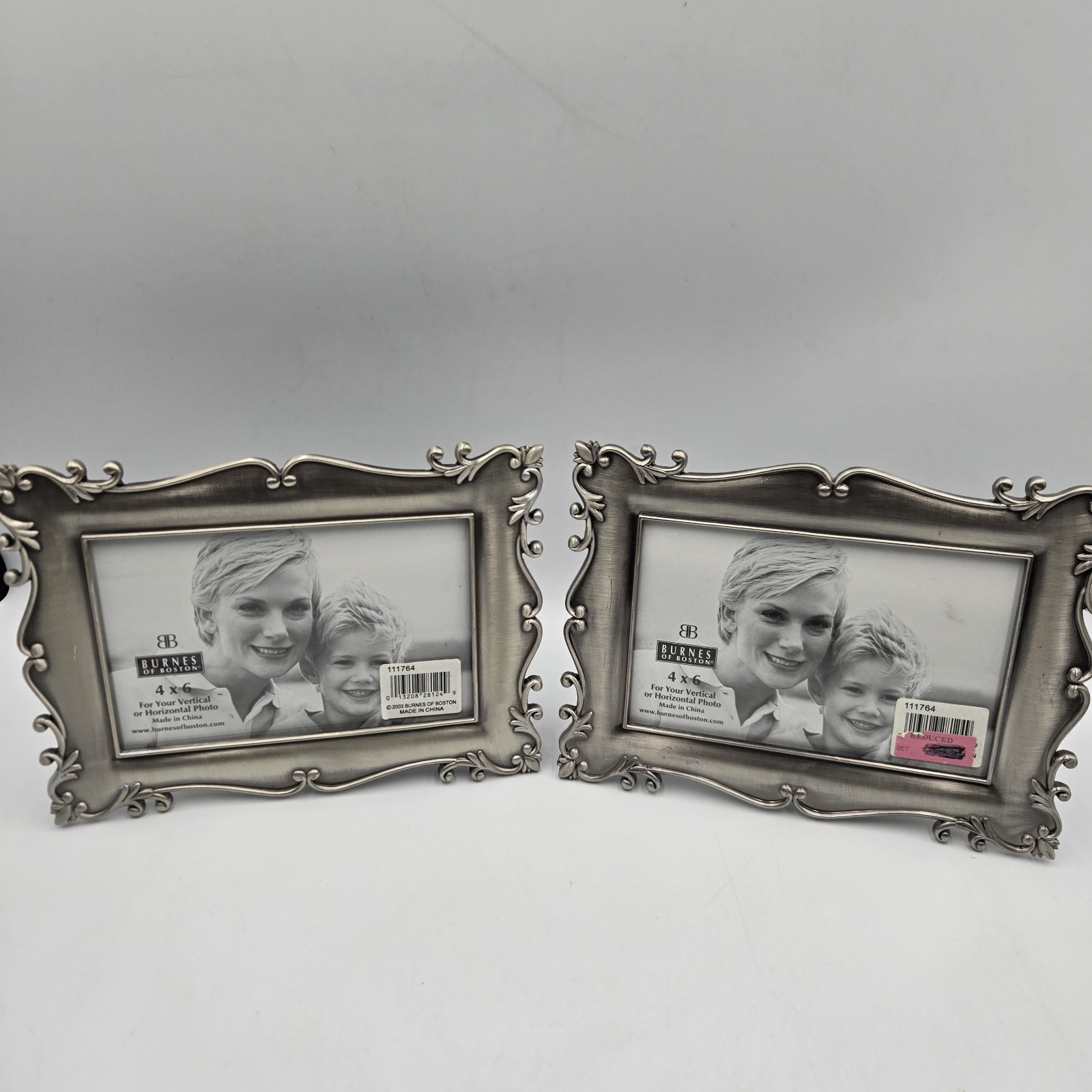 Vintage Burnes of Boston 4” x 6” Photo Frame Brush Pewter Standing Lot Of 2