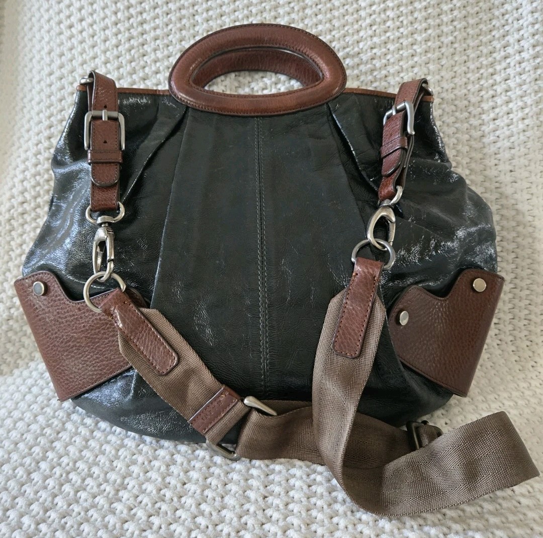 MARNI Balloon Hobo Purse Tote Shoulder Bag Made in Italy GREEN with BROWN