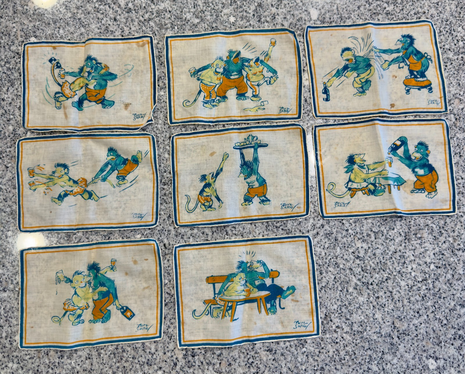 Vintage Tony Sarg Cocktail Napkins Set of 8 Very RARE