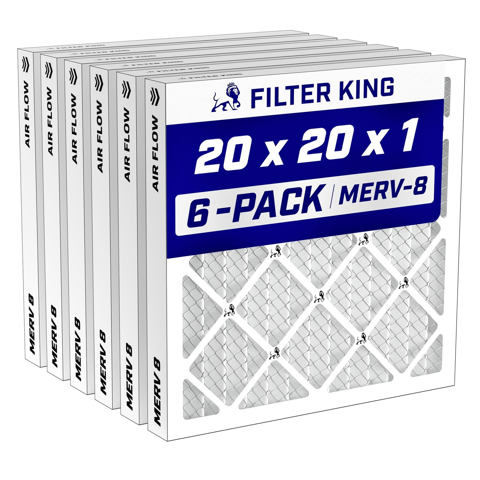 Filter King 20x20x1 Air Filter MERV 8, AC Furnace Filters (6-Pack)