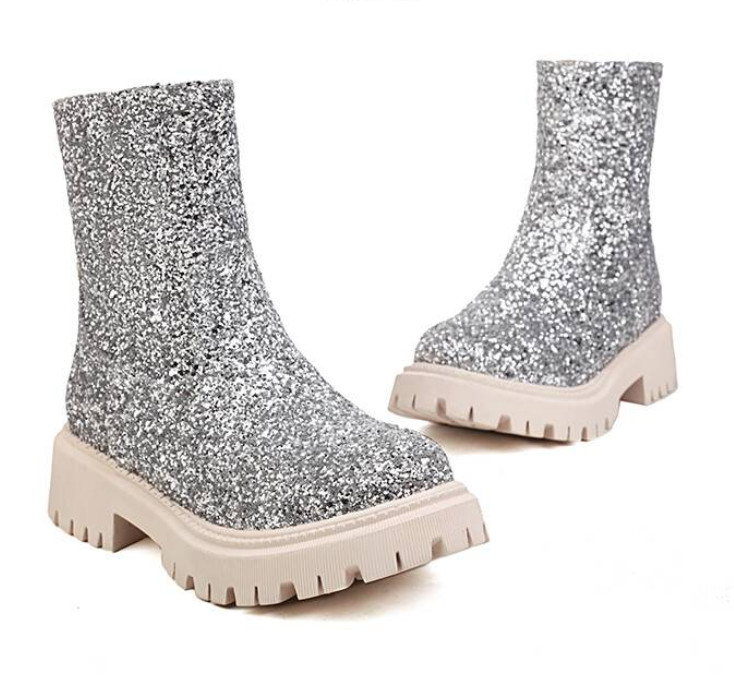 Occident Women\'s Sequins Zip Platform Ankle Boots Formal Party Casual Club Shoes
