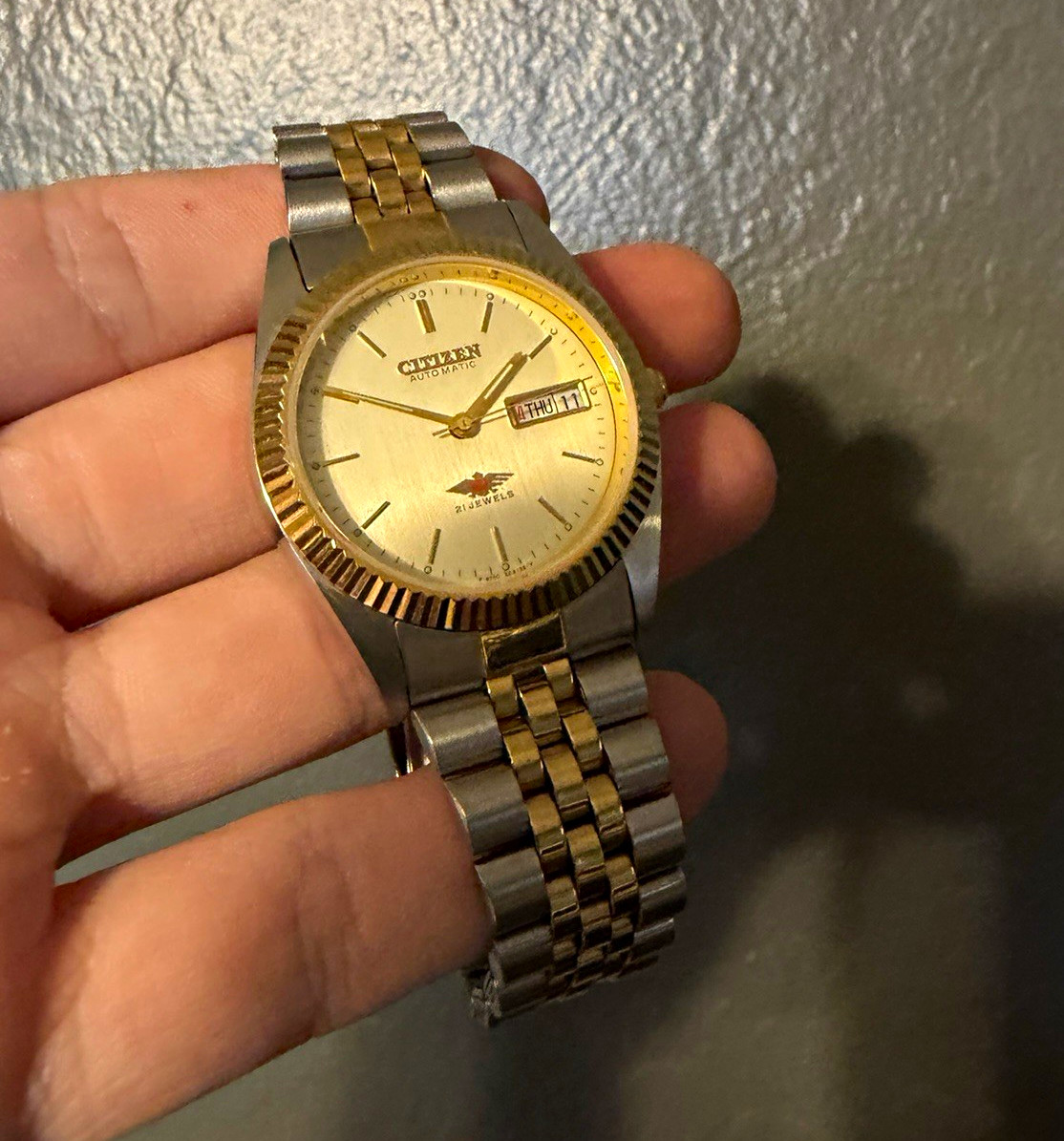 Citizen Eagle 7 Automatic Day/Date Two-Tone Fluted Bezel Gold Dial Watch