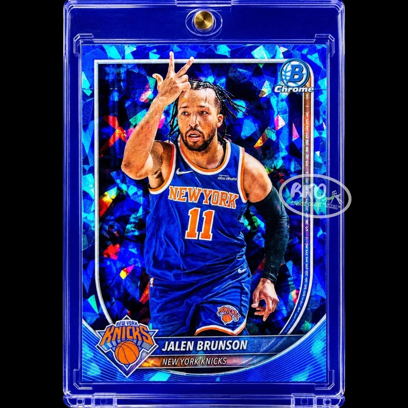 Jalen Brunson BLUE CRACKED ICE REFRACTOR 2025 Bowman NY Knicks RARE ENCASED