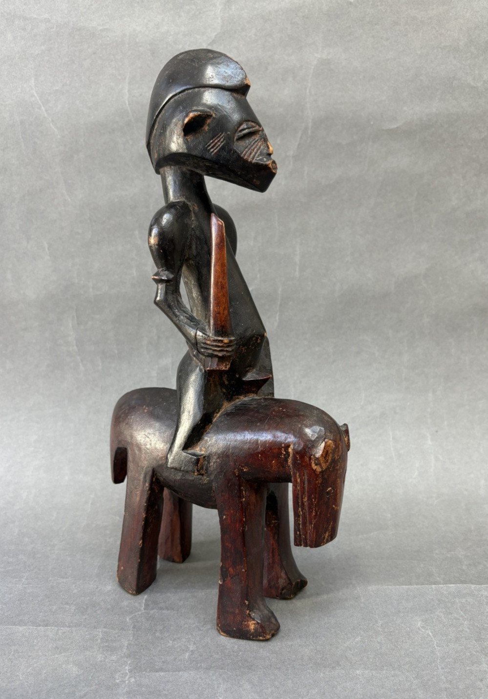 NICE QUALITY WEST AFRICAN TRIBAL ART CARVED WOODEN SENUFO FIGURE ON HORSE BACK
