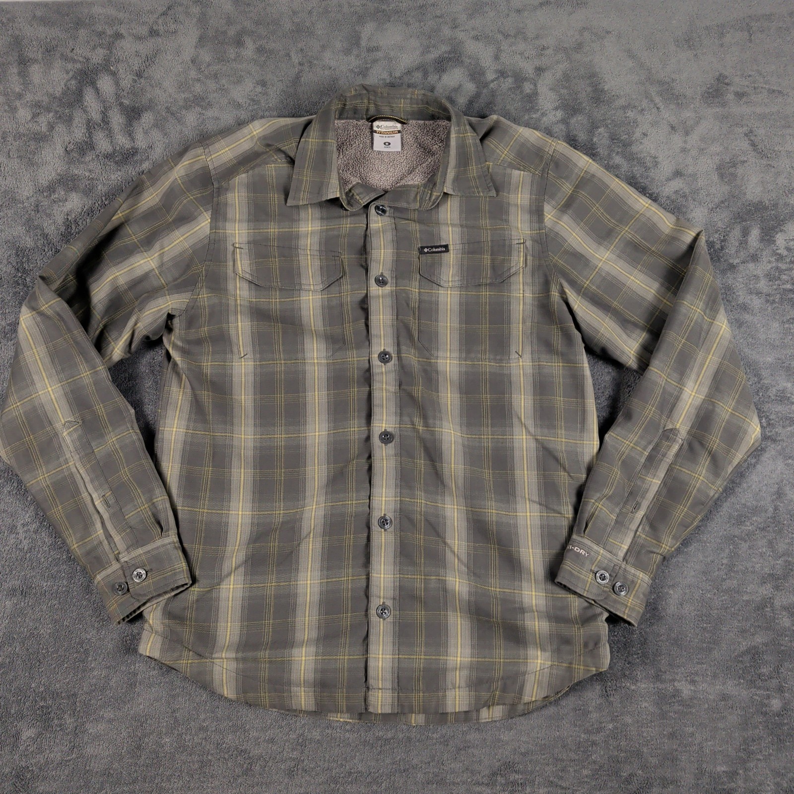 Columbia Shirt Mens Med Gray Plaid Titanium Sherpa Lined WorkWare Long Sleeve