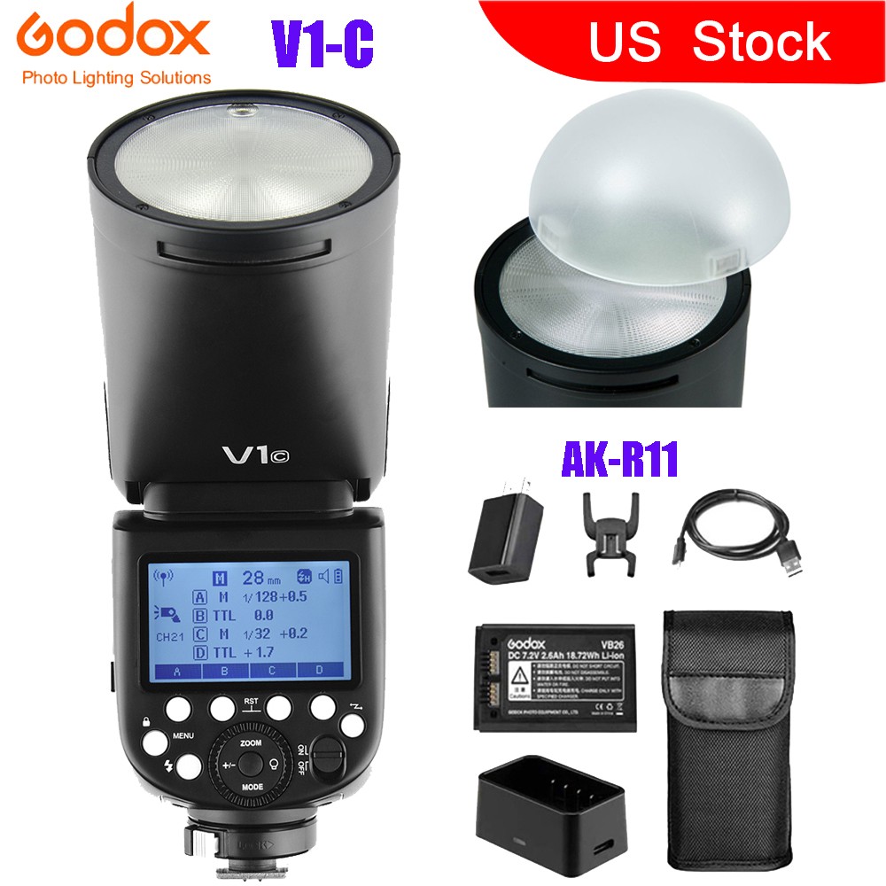 Godox V1-C 2.4G TTL Round Head Camera Flash Speedlite for Canon+AK-R11 Dome kit