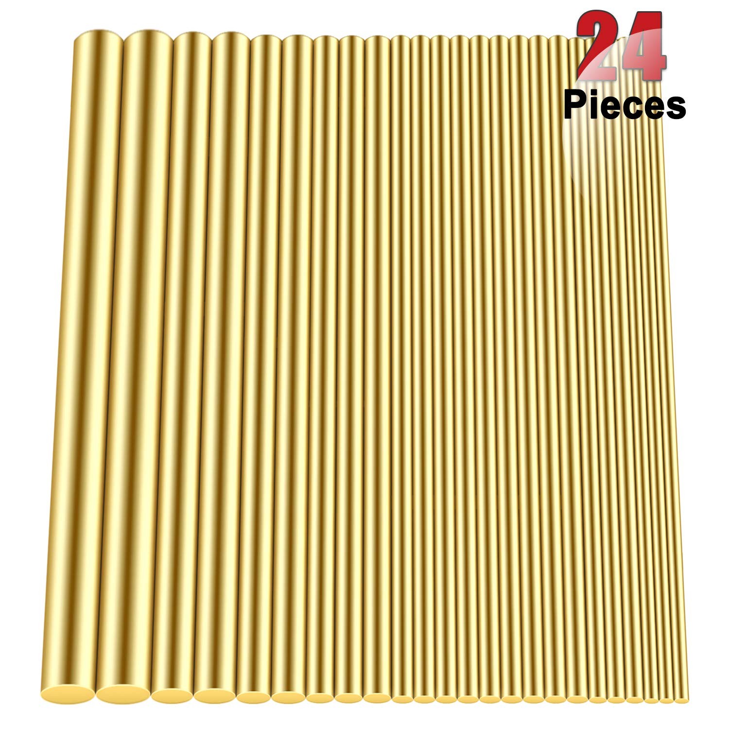 Brass round Rods Bar Assorted, Diameter 2-8Mm for DIY Craft Tool (24 Pieces)