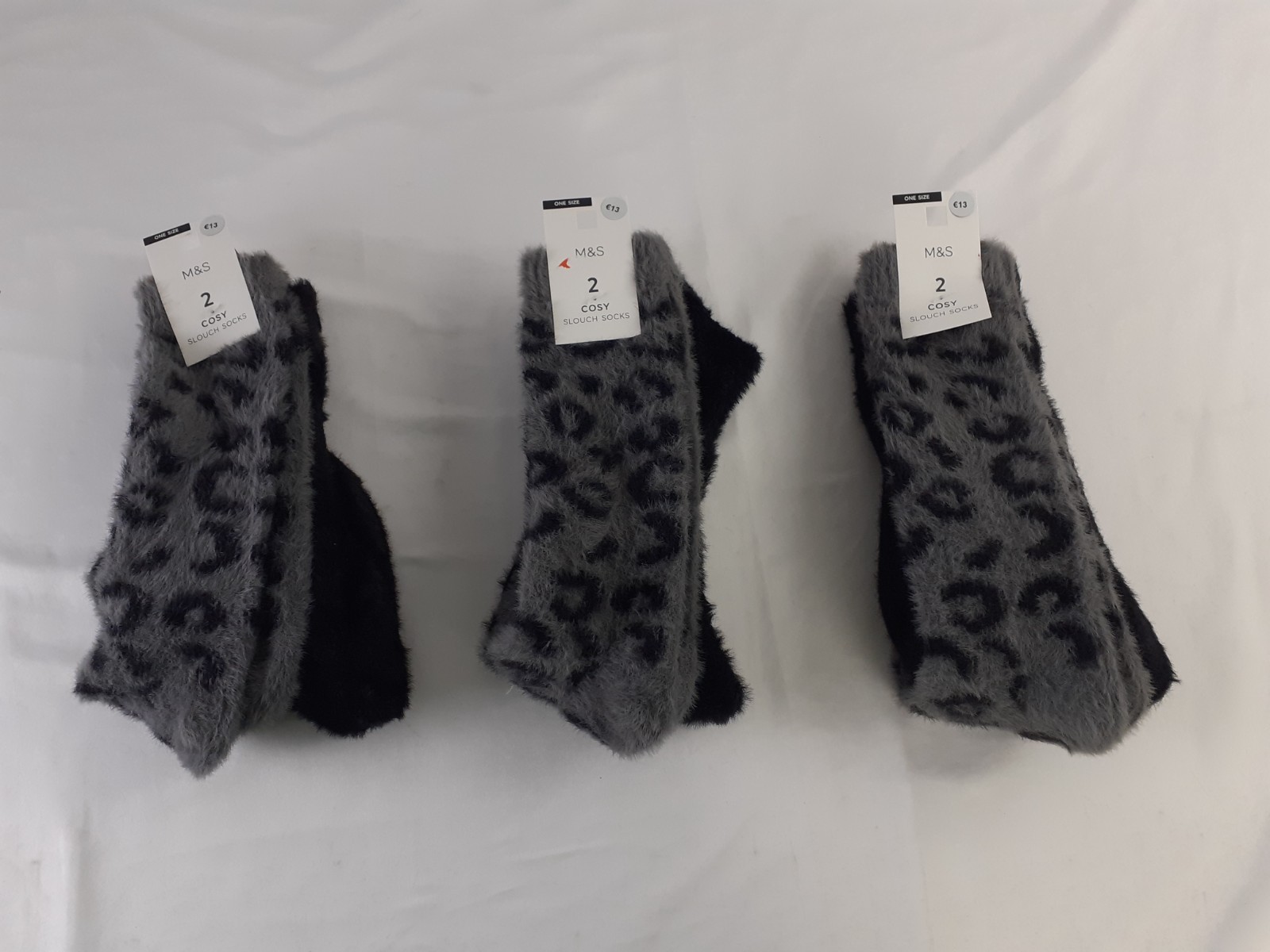 M&S Women's 3pcs Bundle Socks Grey Leopard Black Cosy Slouch Socks 2 Pack New