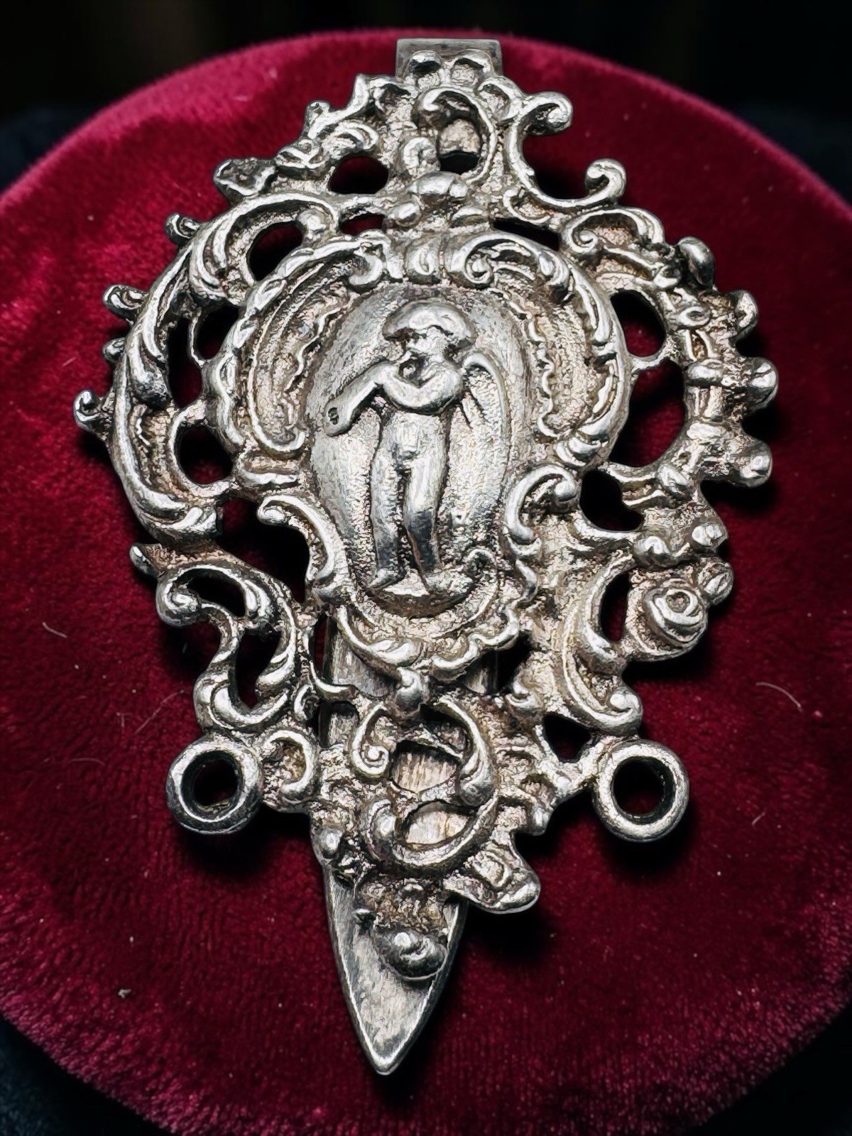 Antique Victorian 800 Silver Angel Blowing Trumpet Chatelaine Clip