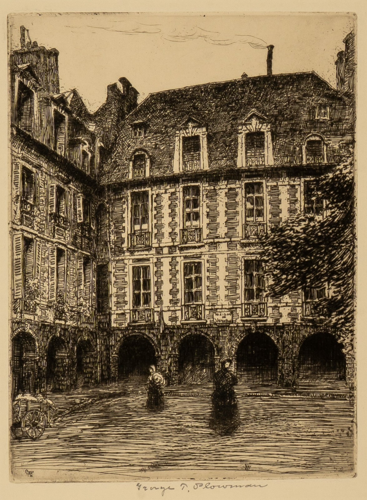 Antique Etching by G.T. Plowman (1869-1932) House of Victor Hugo, Paris