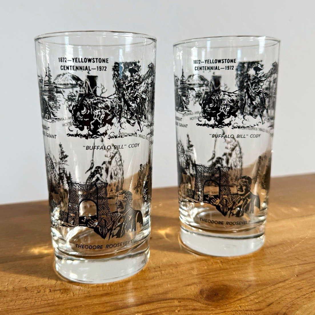 Vintage 1972 Yellowstone Centennial Souvenir Glasses - Set of 2