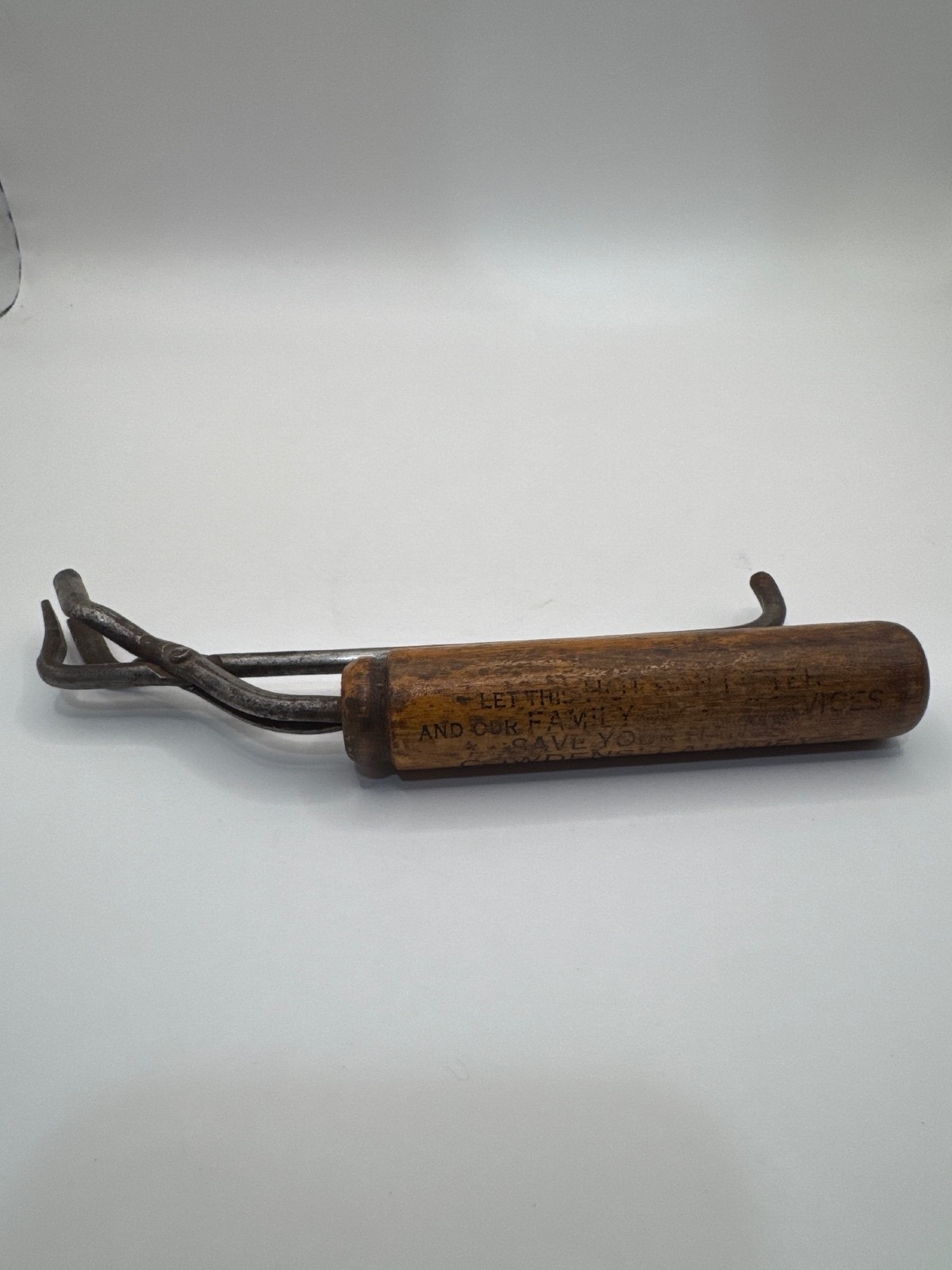 Antique Cowdens Laundry Advertising Sad Iron Handle Wood Metal Milwaukee