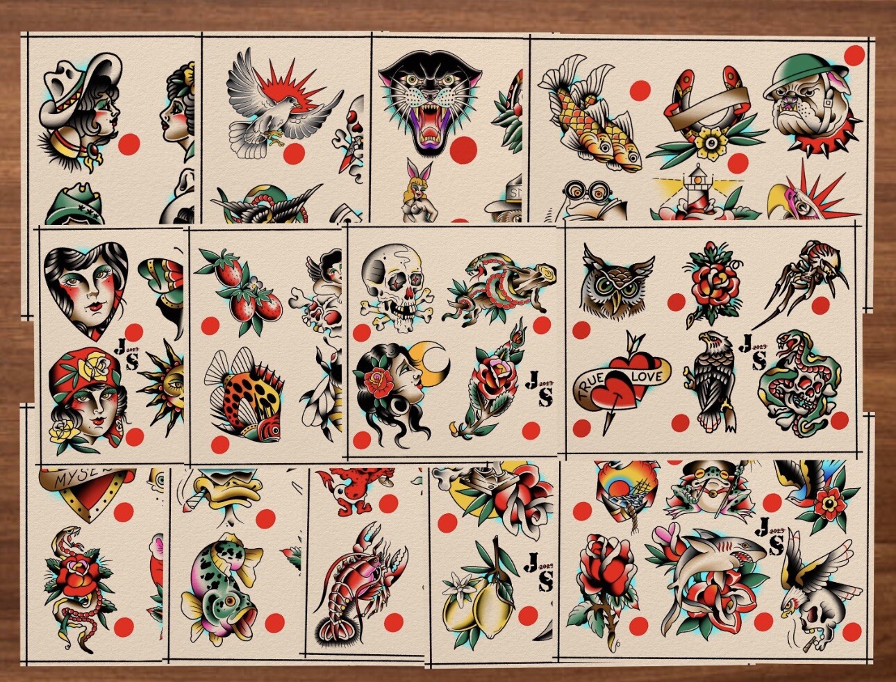 American Traditional Tattoo Flash Set of 13 American Traditional Tattoo Flash Set of 13