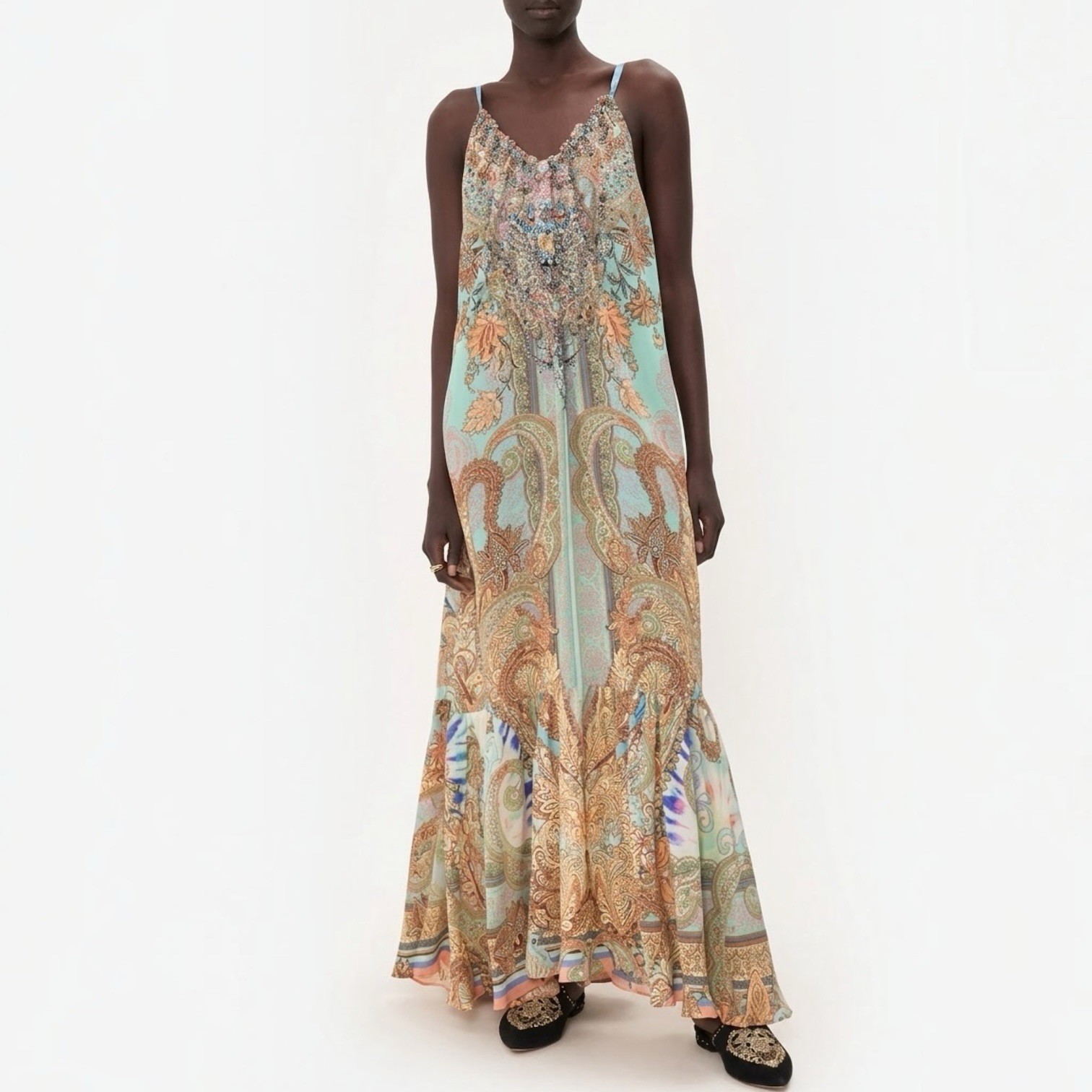 Camilla Make Love Not War Dress Size Large L Drawstring Maxi Halter Silk Floral Camilla Make Love Not War Dress Size Large L Drawstring Maxi Halter Silk Floral