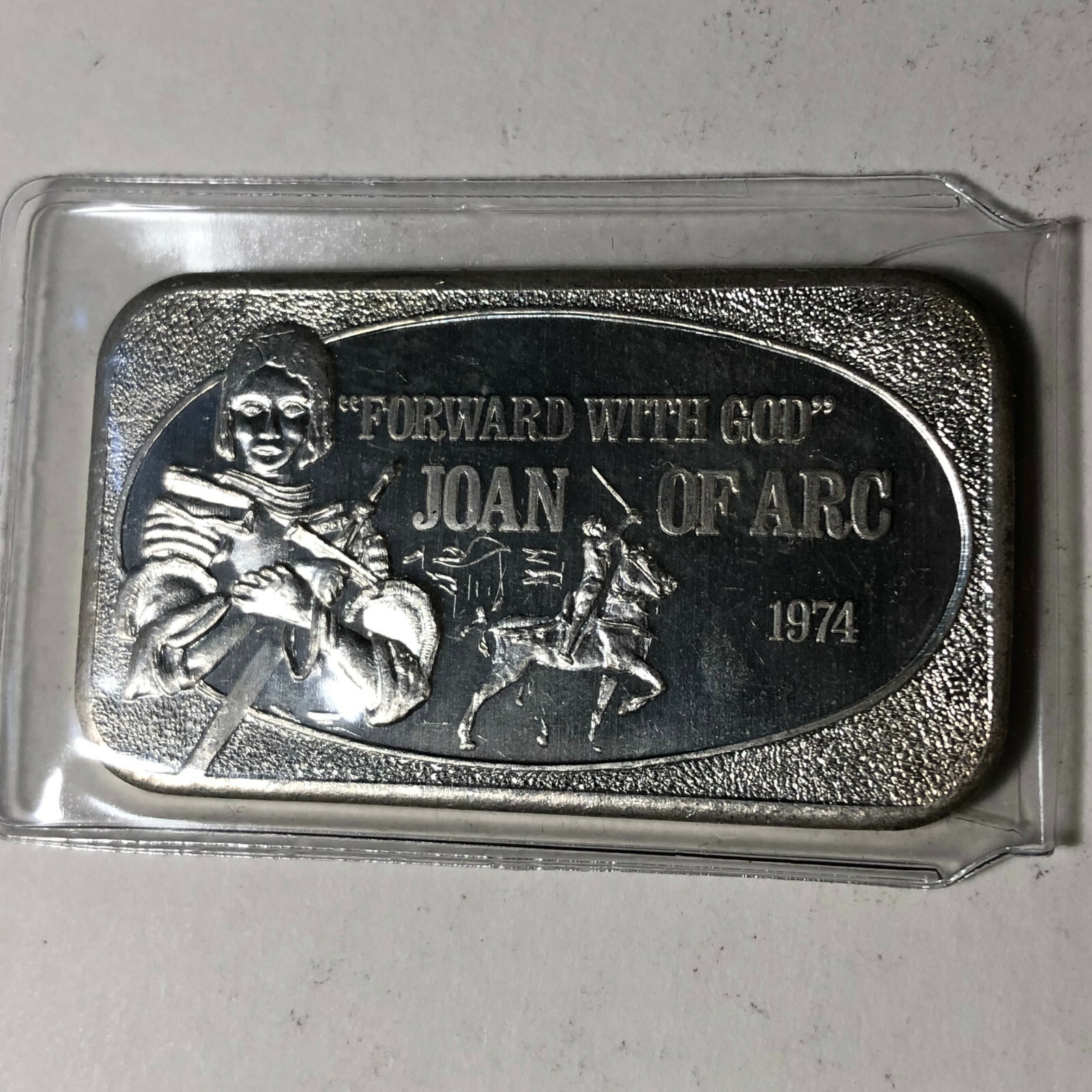 1974 USSC, Joan of Arc, Forward With God 1 Ounce .999 Silver Art Bar #SB52