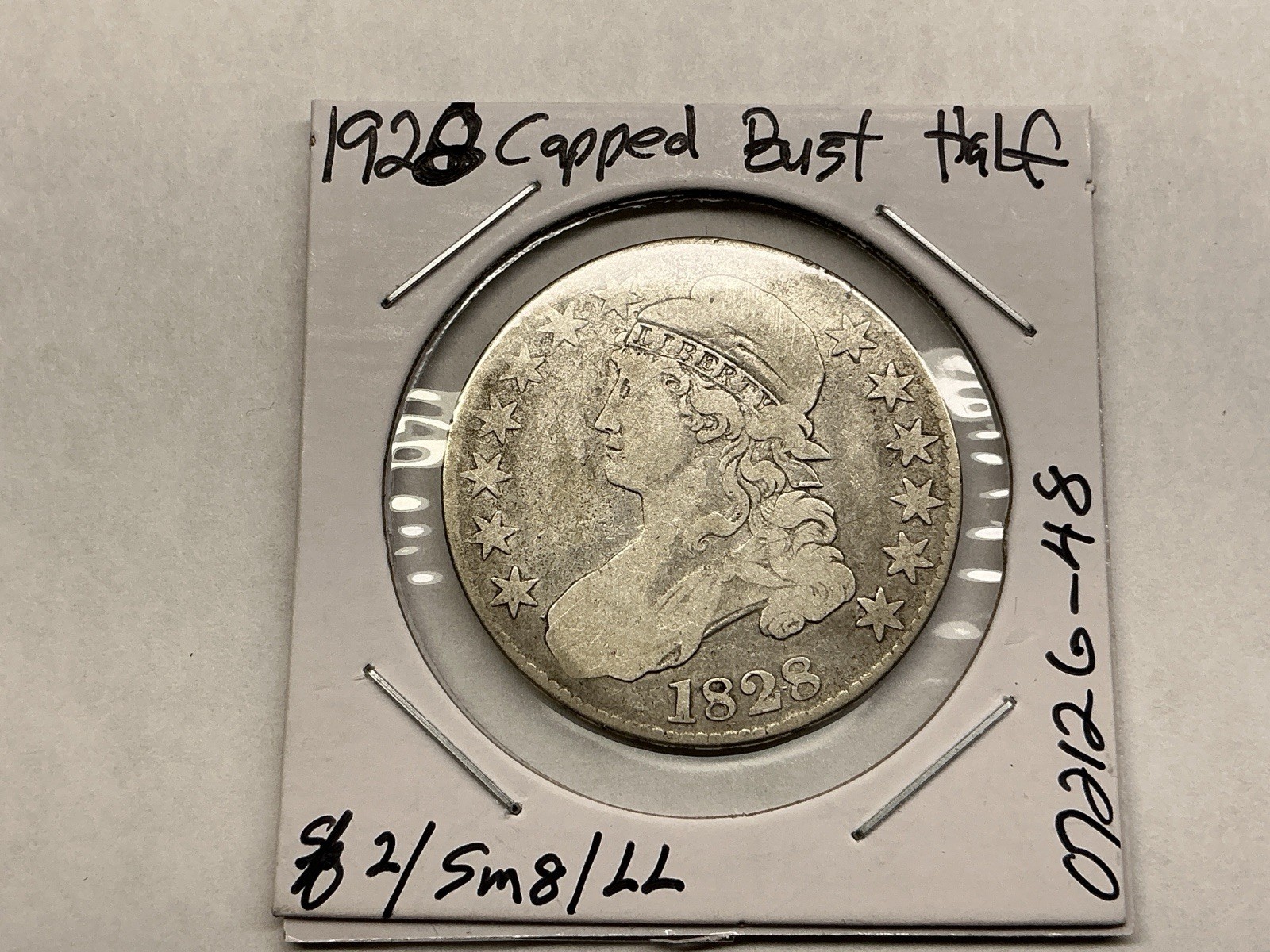 1828 Capped Bust 89% Silver Half-Dollar w/Sq Base 2, SM 8, Lg Lts, 072426 48ie 1828 Capped Bust 89% Silver Half-Dollar w/Sq Base 2, SM 8, Lg Lts, 072426 48ie