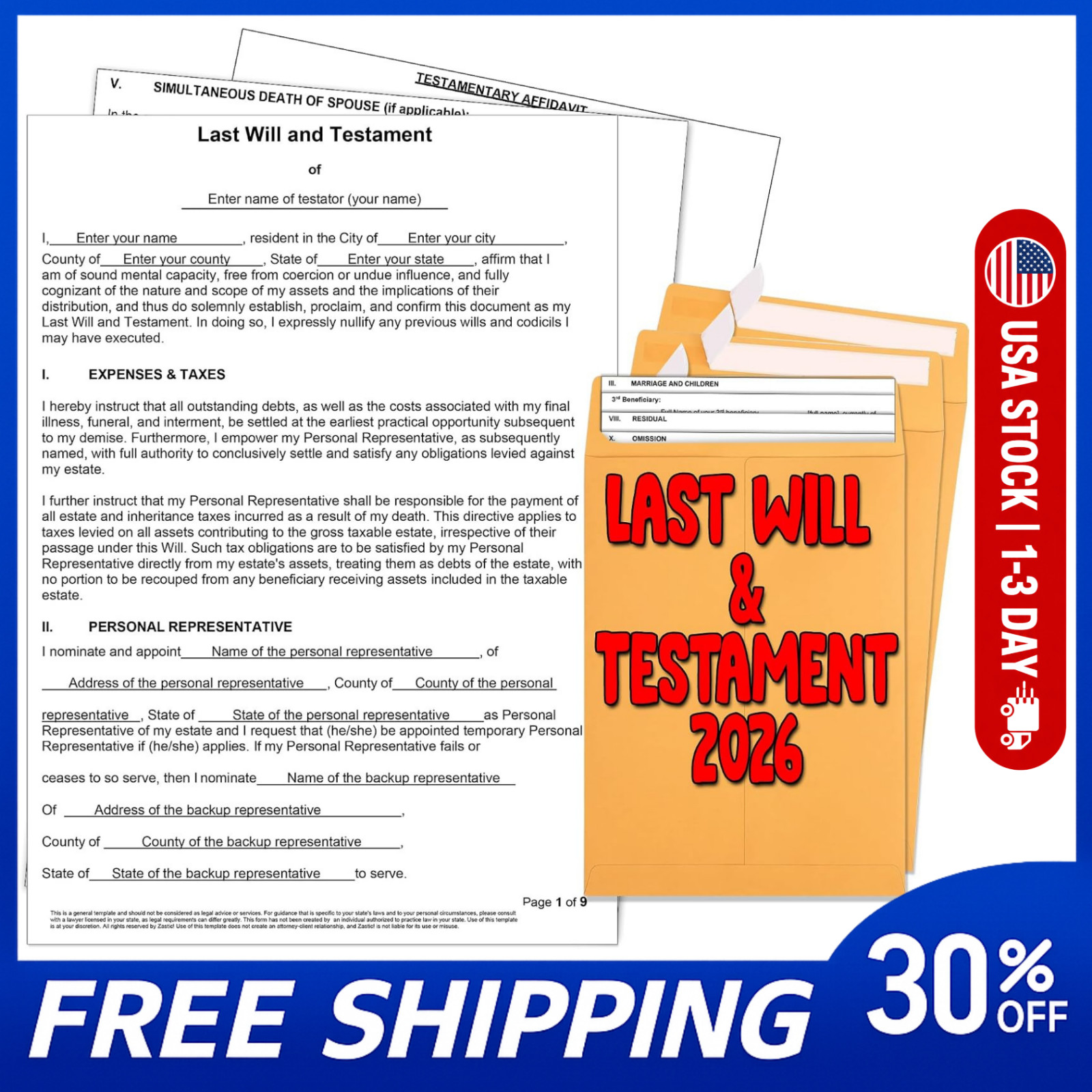 2026 3 Pack Last Will and Testament Kit: Blank Legal Last Will Testament Forms,