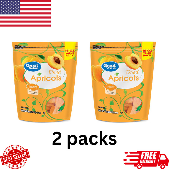 (2 packs)New Great Value Dried Apricots, 16 Oz .. (2 packs)New Great Value Dried Apricots, 16 Oz ..