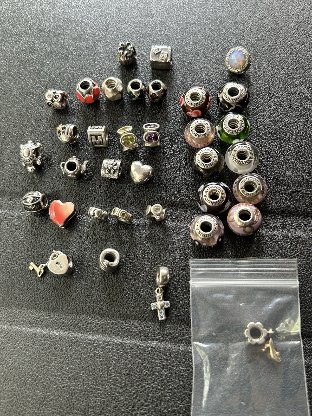 Authentic Pandora Lot of 34 Retired Charms & 2 Snake Bracelets ALE 925 On All