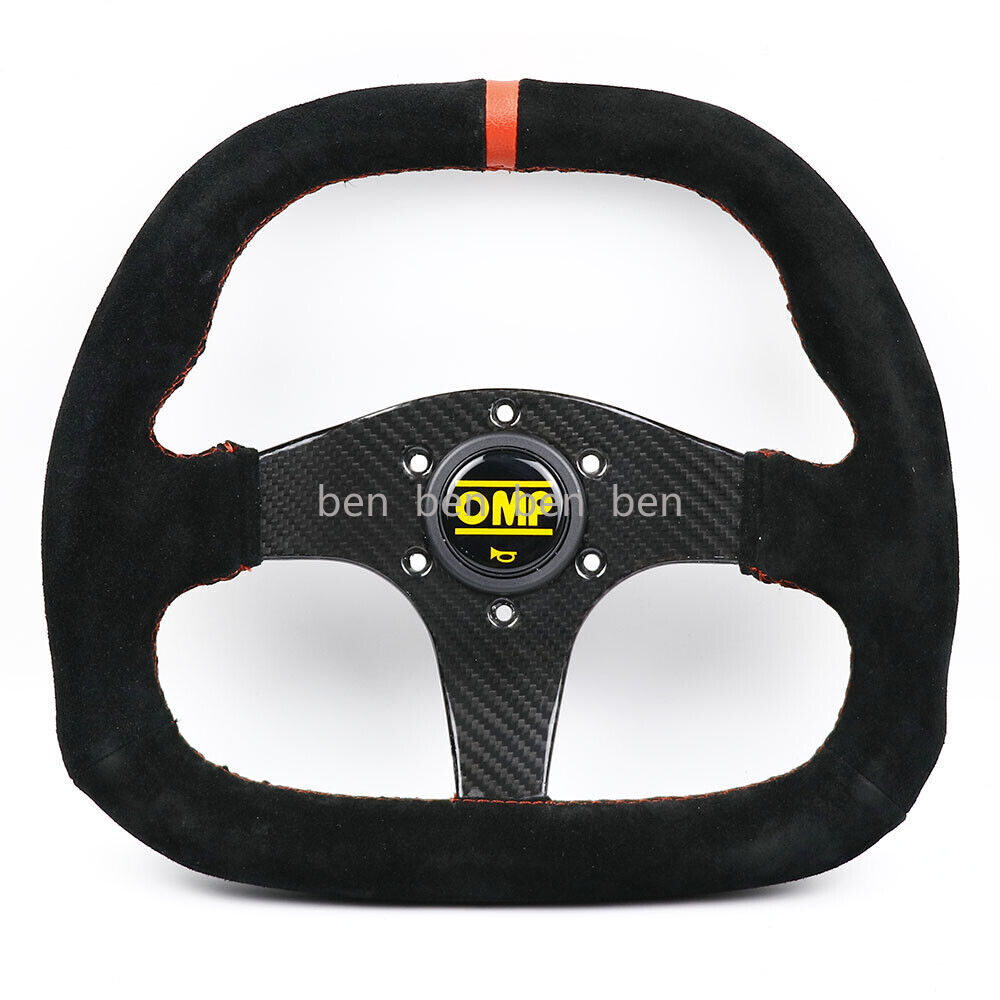 320mm OMP Carbon Fiber Spoke Genuine Suede Leather Flat Sport Steering Wheel #R