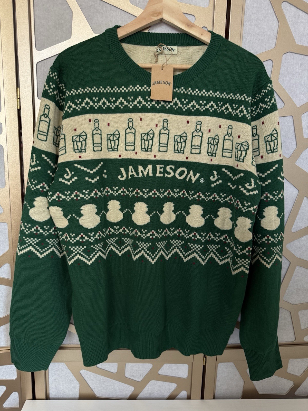 Jameson Festive Holiday Crew Neck Green Fair Isle Christmas Jumper Sweater LARGE