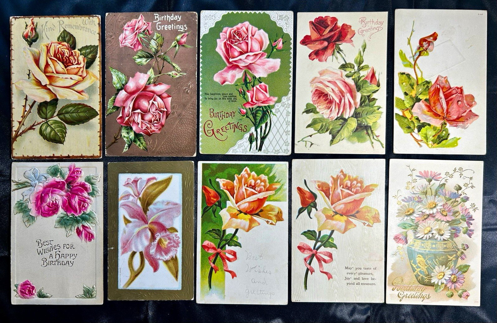 Vintage Embossed large pink flower Postcards Lot of 10 Divided Back Posted